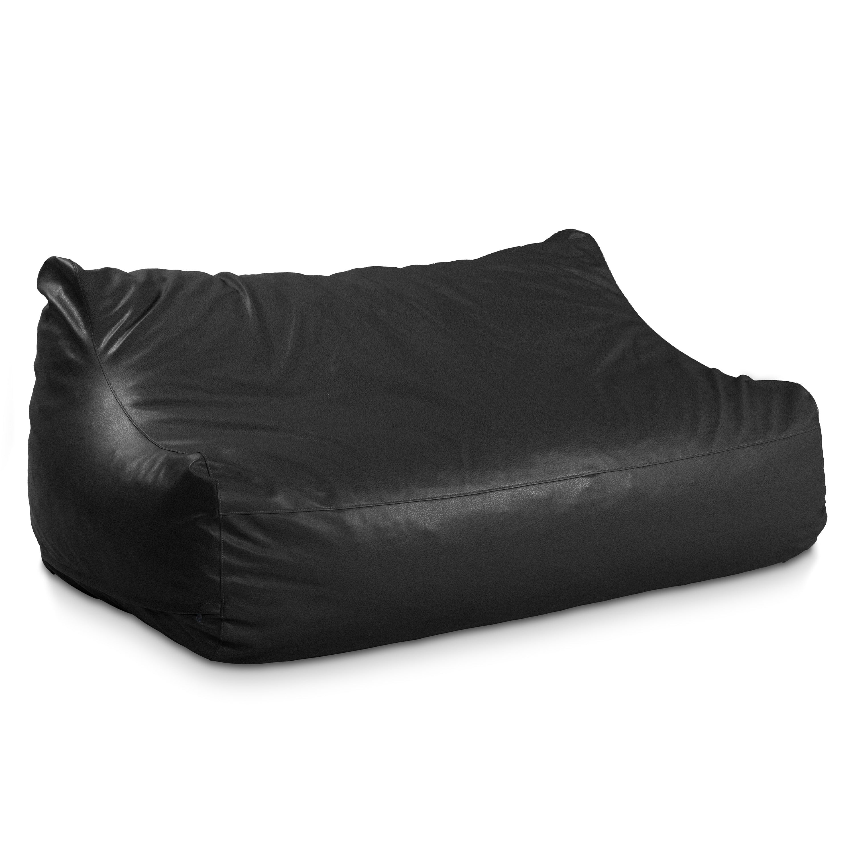 Atrium Collection Lozia Loveseat - Large Foam Bean Bag Sofa for Home Theaters, Offices, Schools, Reception & Waiting Rooms - Faux-Leather - Black