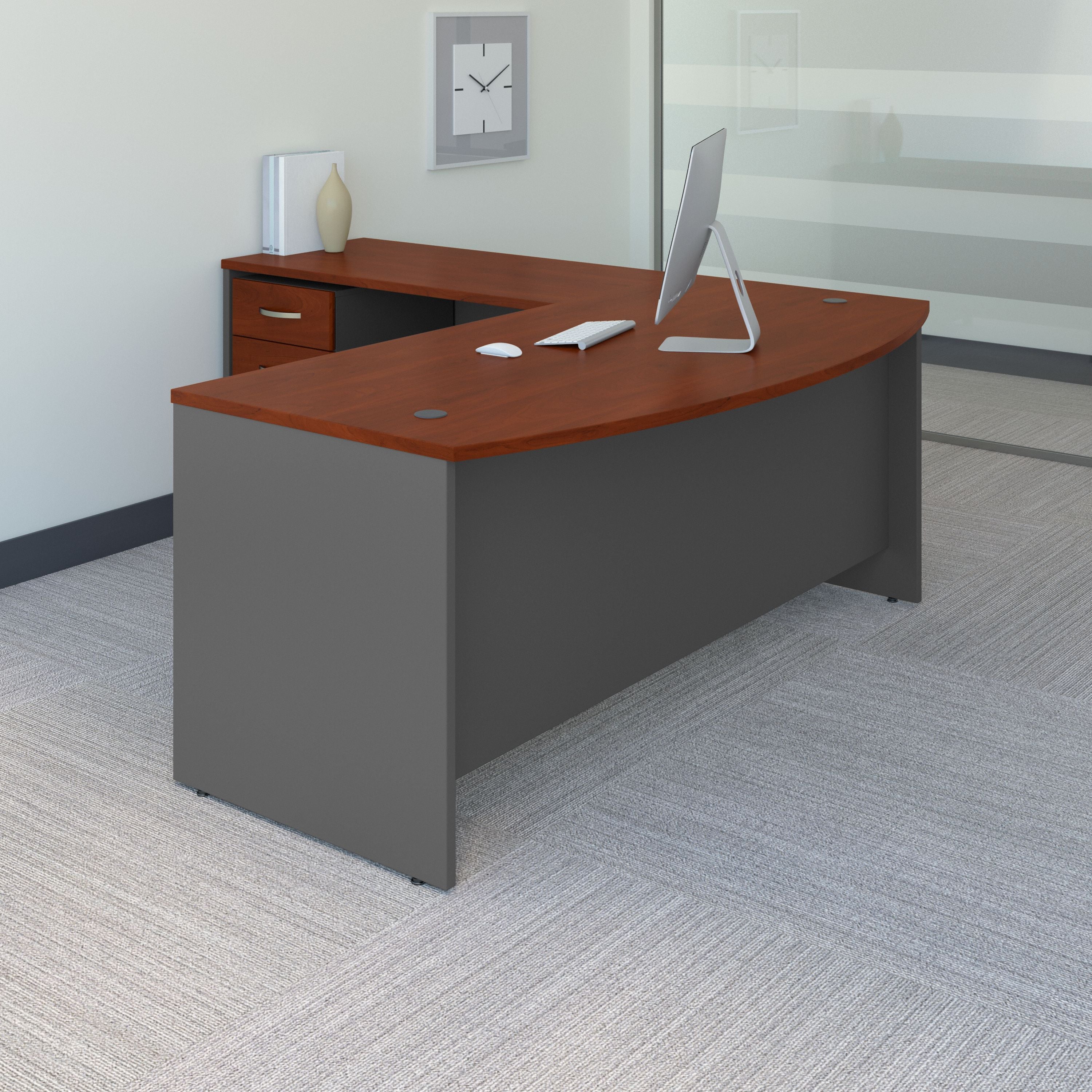 Bush Business Furniture Series C 72W Bow Front L Shaped Desk with 48W Return and Mobile File Cabinet in Hansen Cherry - 71.1" Width x 83.74" Depth x 29.84" Height