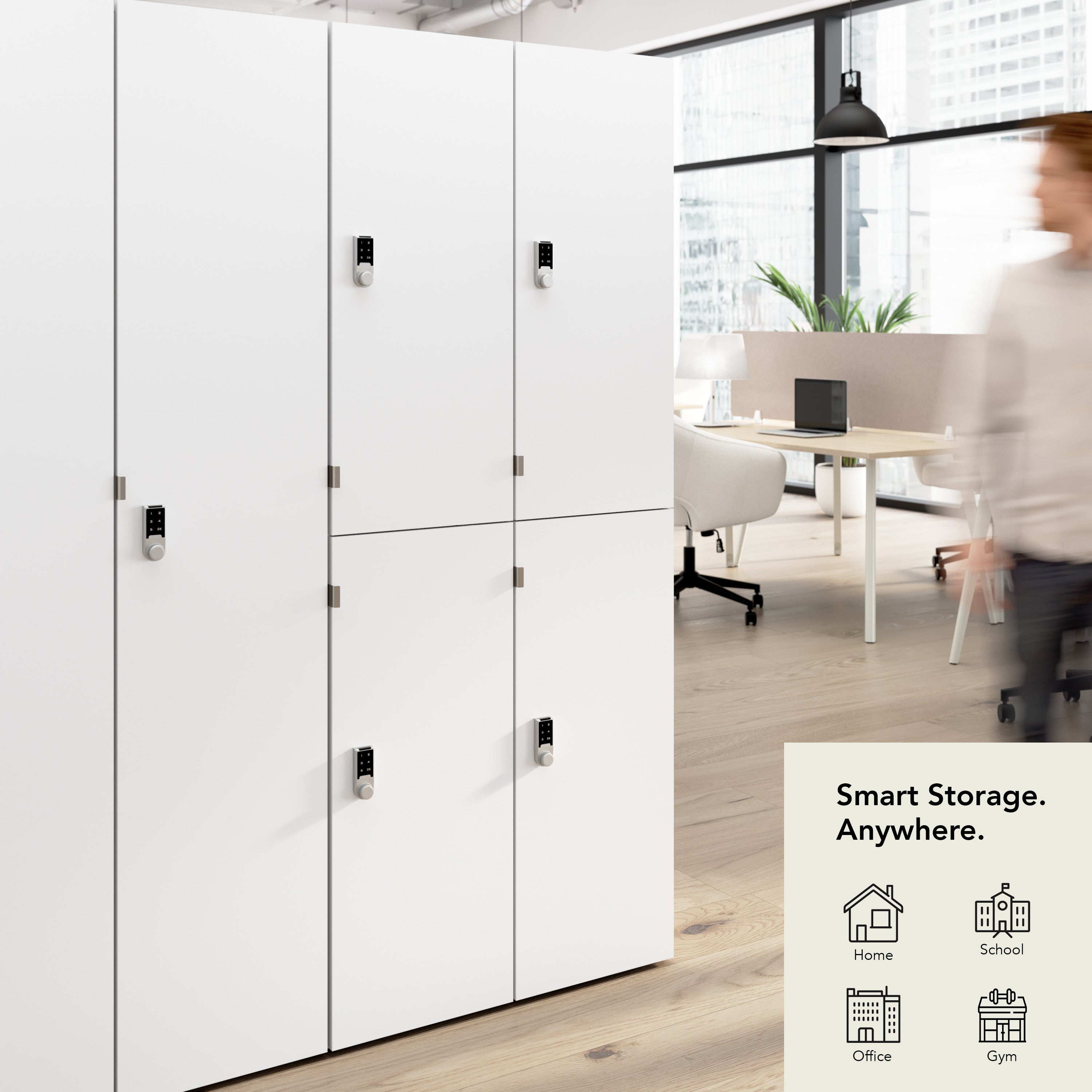 Bush Business Furniture Assure Two Tier 4 Door Storage Lockers with Keypad Locks in White - 29.76" Width x 15.35" Depth x 72.15" Height
