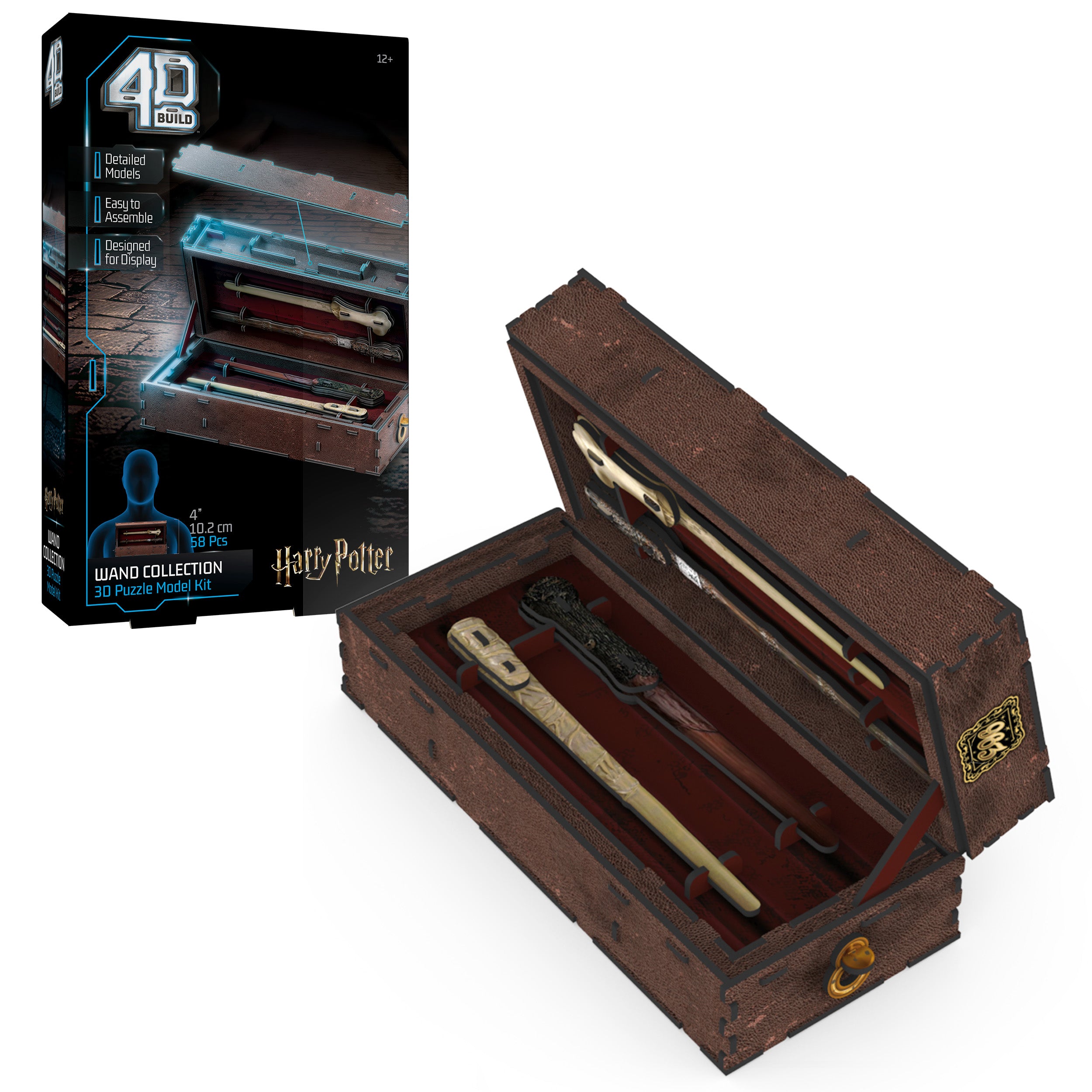 4D Build, Harry Potter 4 Wands in Case Set 3D Puzzle Model Kit, 58 Pcs, Harry Potter Gifts Desk Décor, 3D Puzzles for Harry Potter Fans 12+