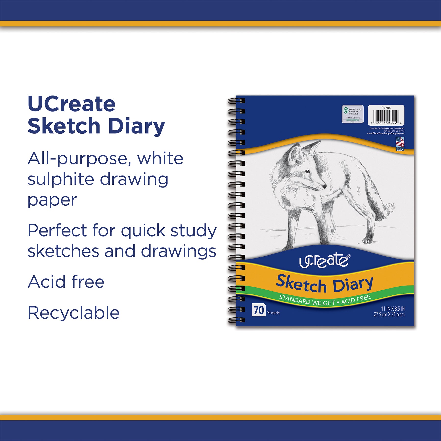 Sketch Diary, Standard Weight, 11" x 8-1/2", 70 Sheets
