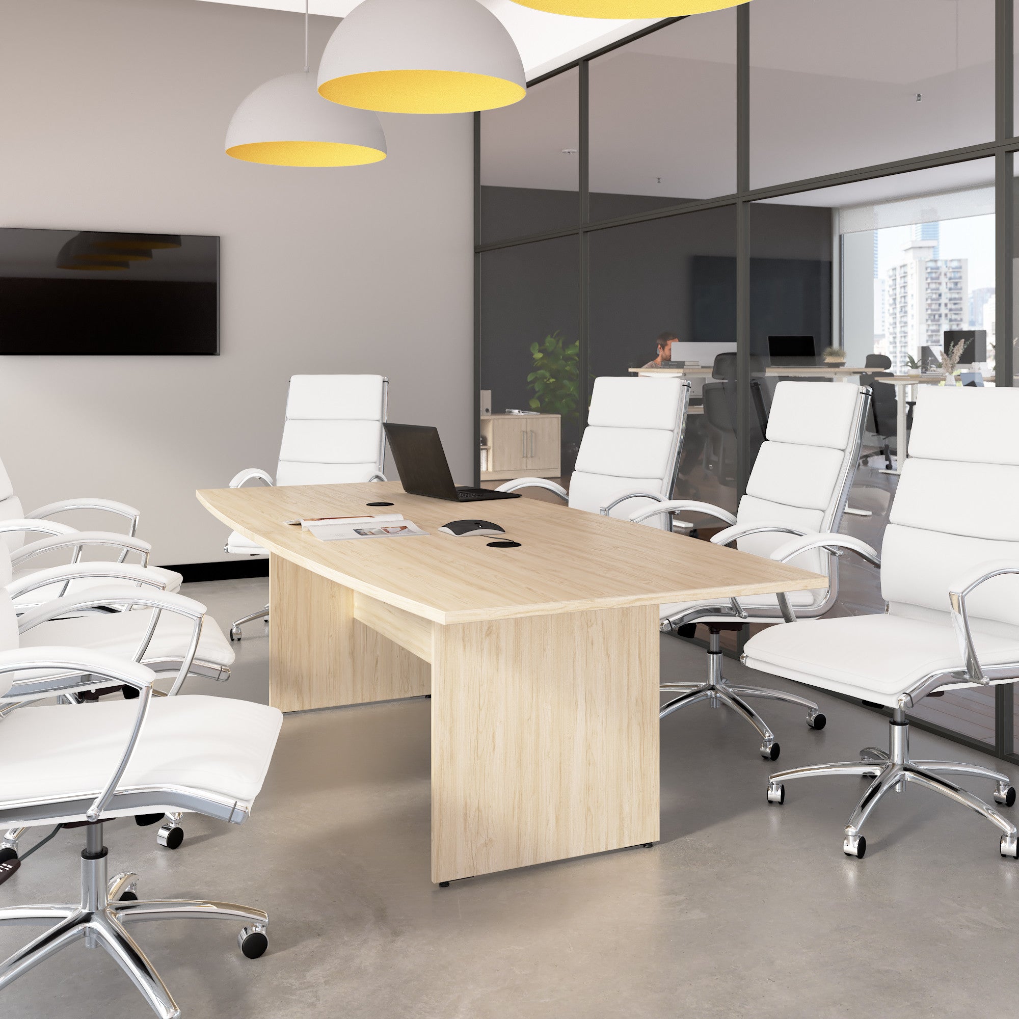 Bush Business Furniture 96-inch Office Conference Table with Wood Base in Natural Elm - 95.19" Width x 42" Depth x 28.65" Height