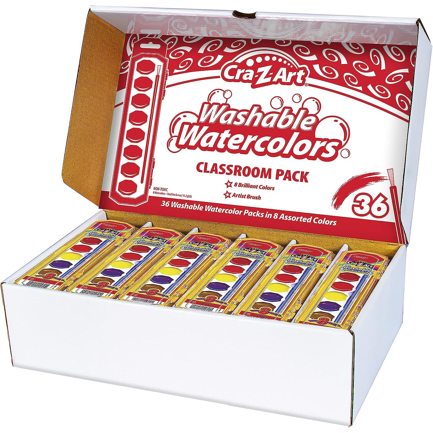 Washable Watercolors Classroom Pack, 8 Colors, 36 Count