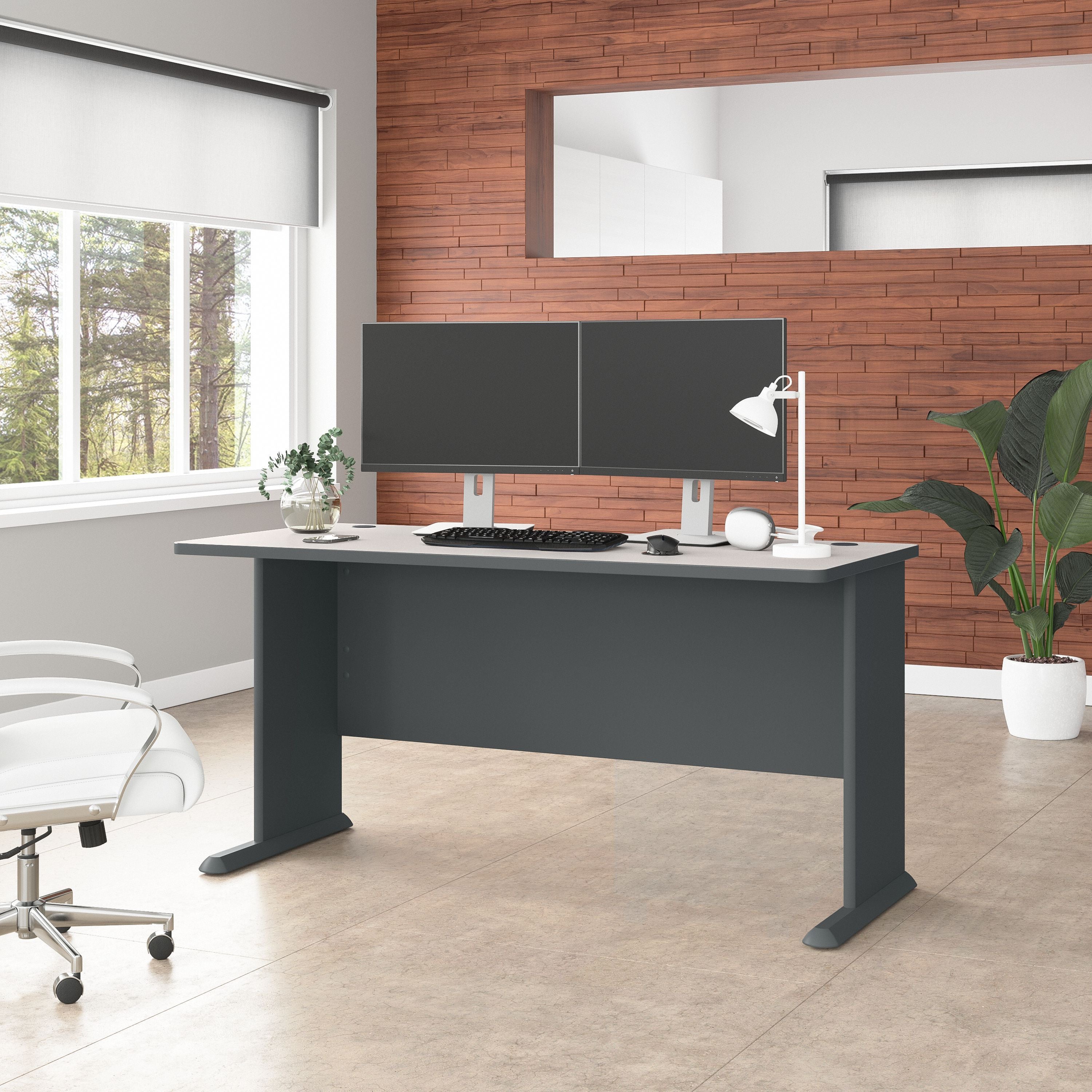 Bush Business Furniture Series A 60W Desk in Slate and White Spectrum - 59.57" Width x 26.81" Depth x 29.66" Height