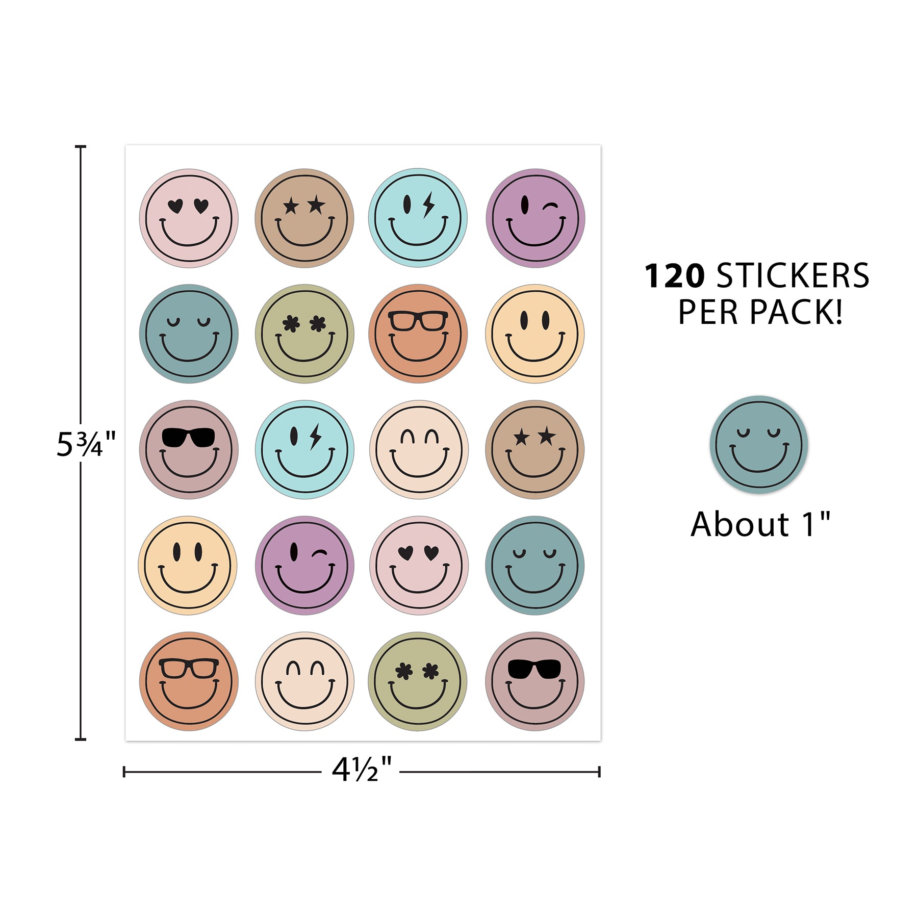 Calming Colors Smiley Faces Stickers, Pack of 120