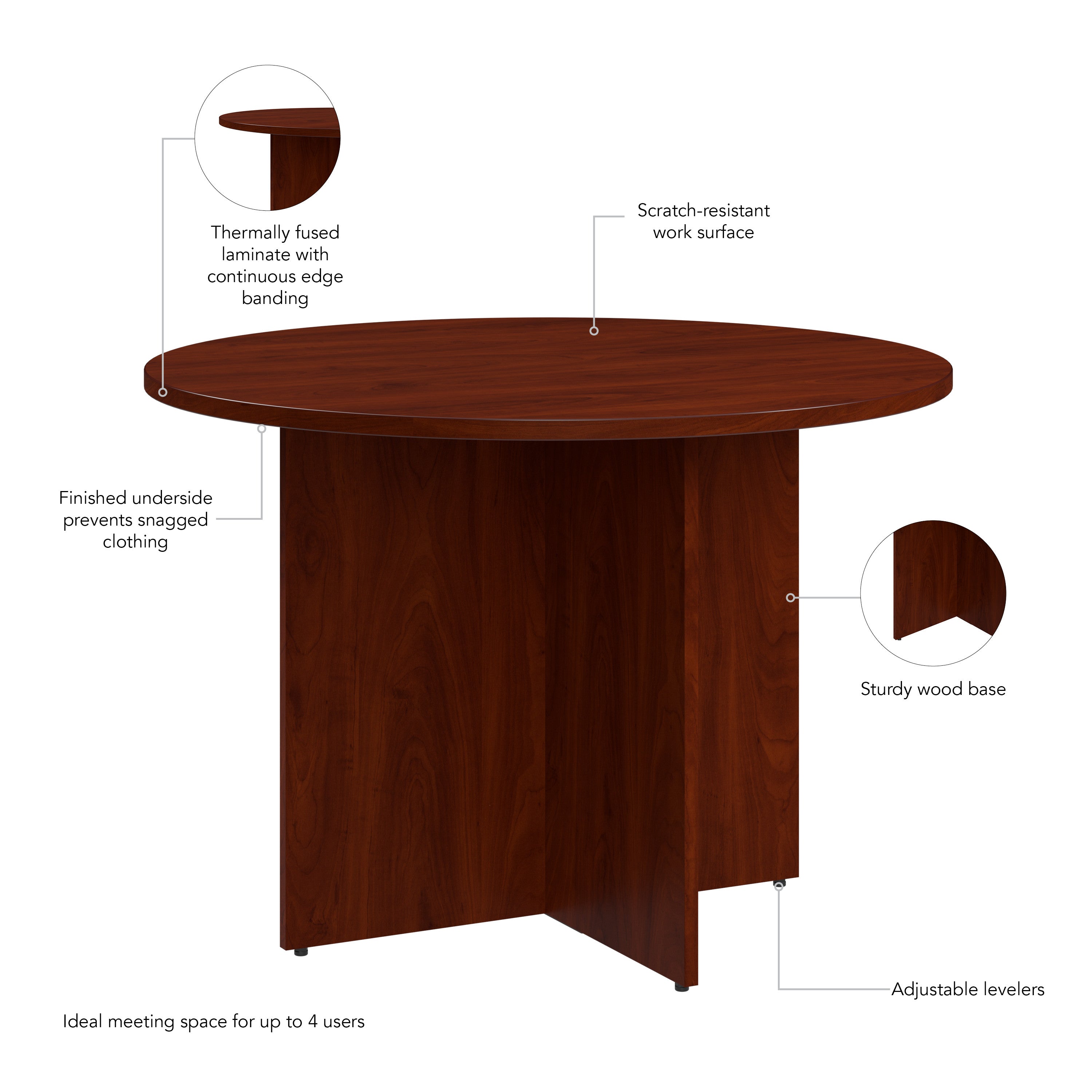 Bush Business Furniture 42-inch Round Conference Table with Wood Base in Hansen Cherry - 41.38" Width x 41.38" Depth x 28.65" Height