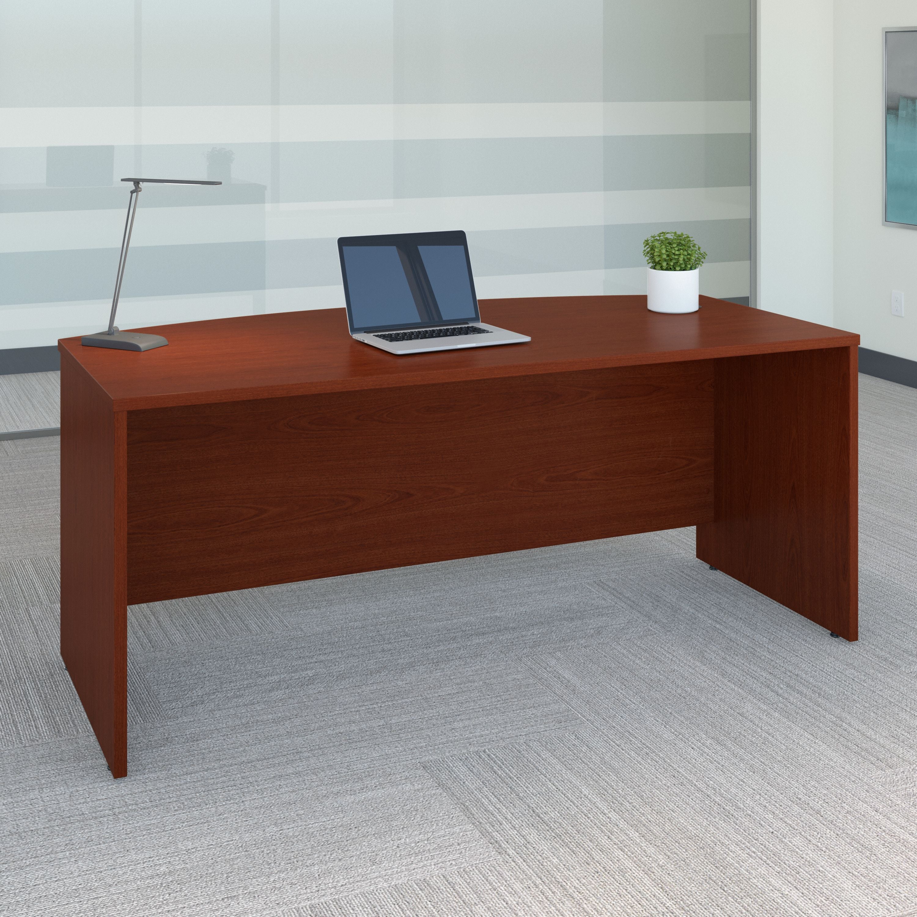 Bush Business Furniture Series C 72W x 36D Bow Front Desk in Mahogany - 71.02" Width x 35.43" Depth x 29.84" Height