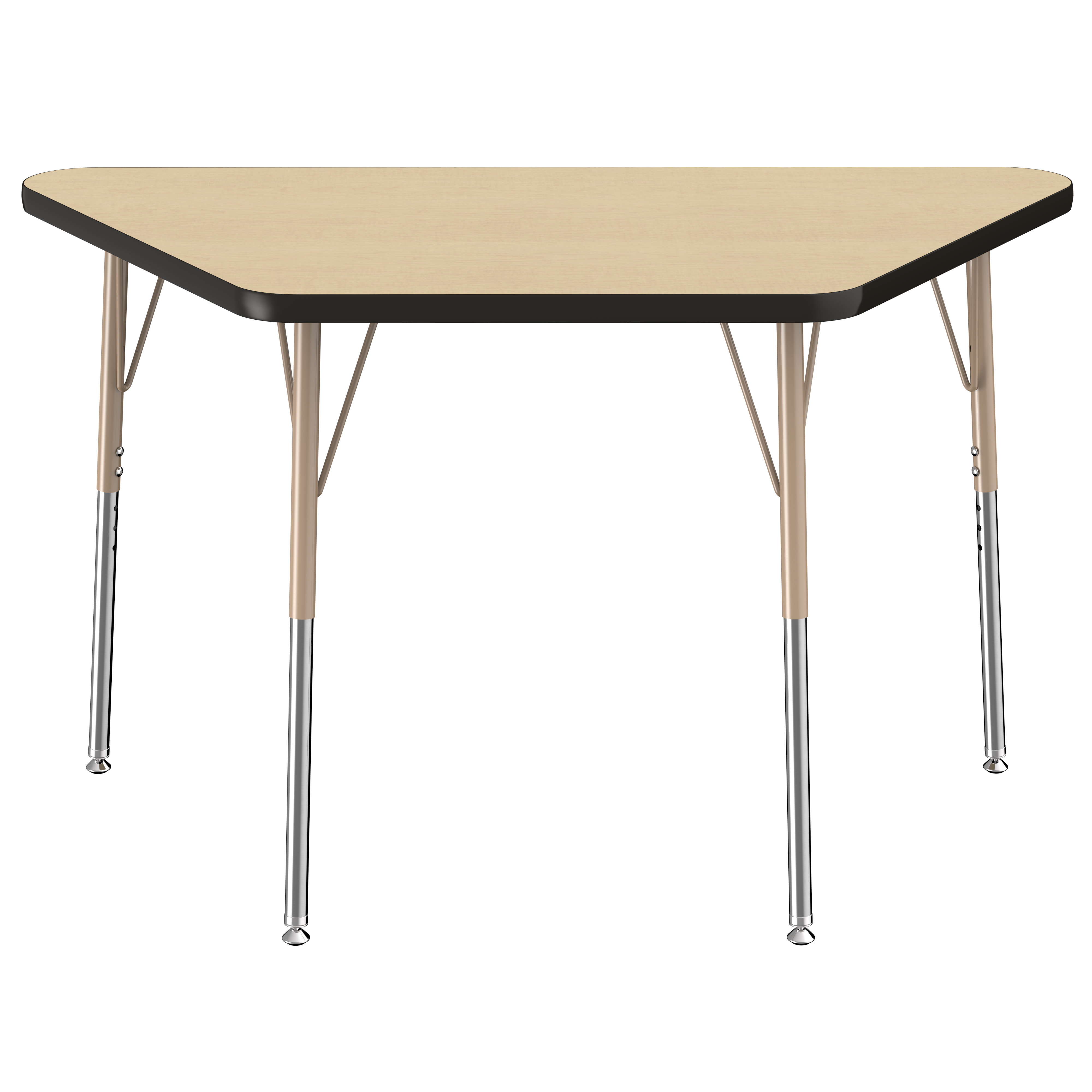 24" x 48" Trapezoid T-Molding Activity Table with Adjustable Standard Swivel Glide Legs - Maple/Black/Sand