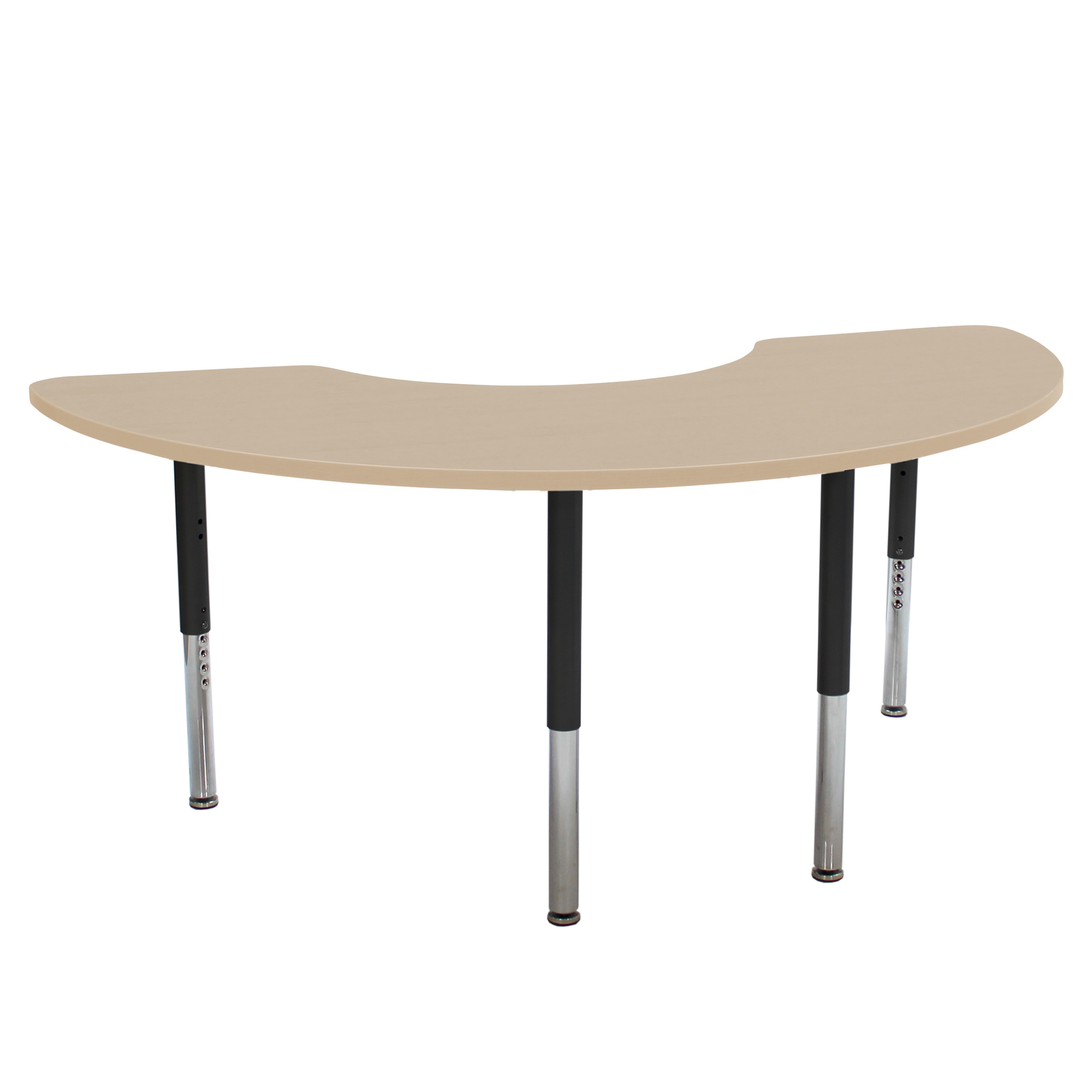 36" x 72" Half Moon La Madera Activity Table with Adjustable Super Legs - Maple Grain/Black