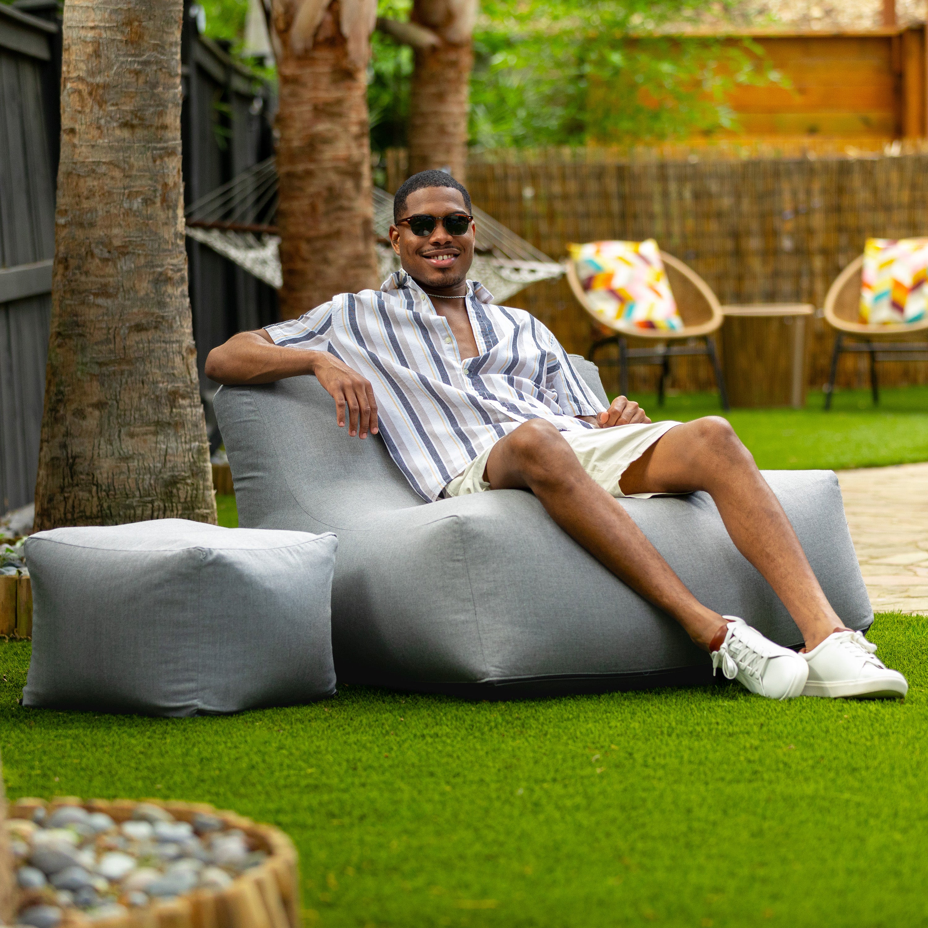 Coza Outdoor Chair - Large Bean Bag Lounge Chair for Poolside & Patio Lounging - Sunbrella, Granite
