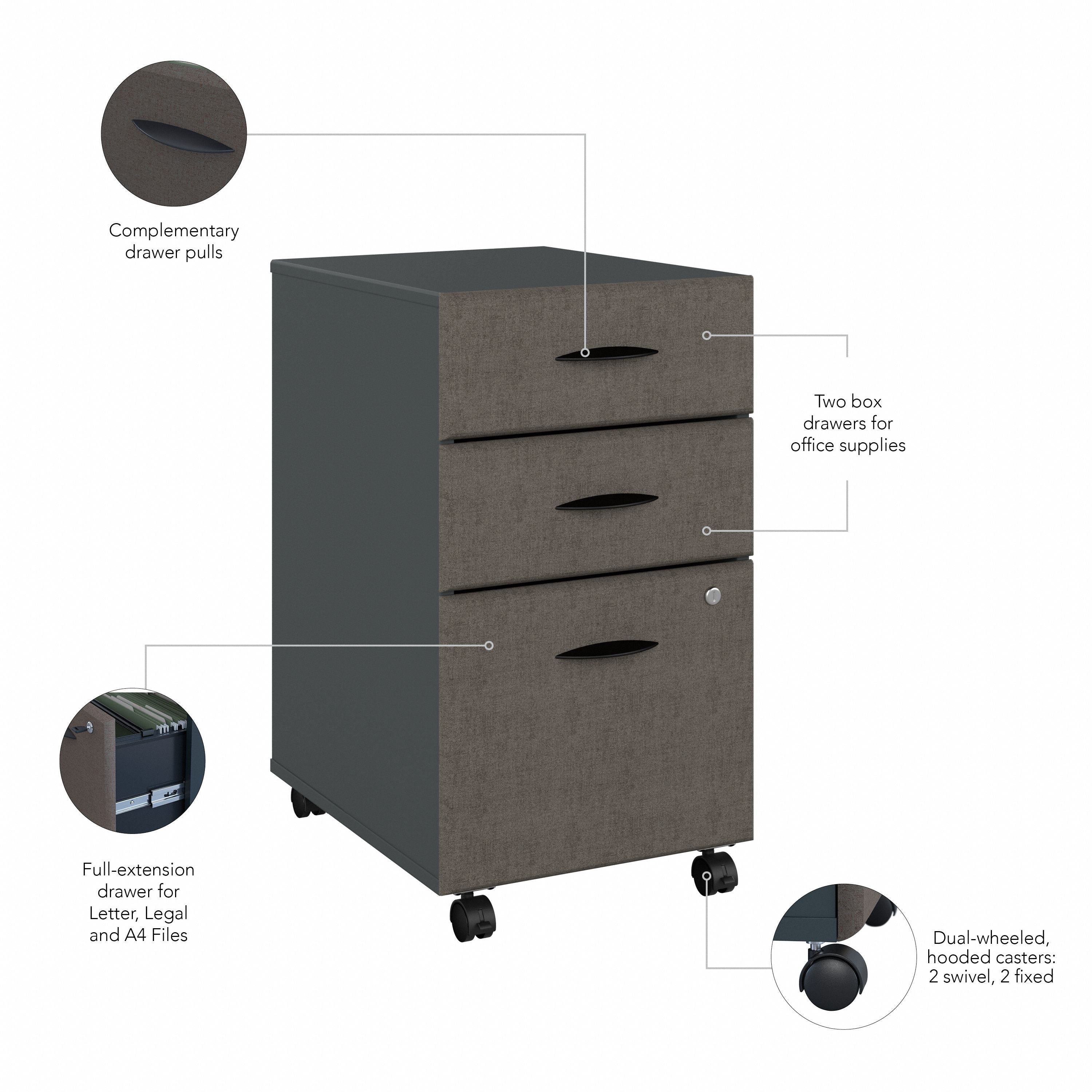 Bush Business Furniture Series A 3 Drawer Mobile File Cabinet in Slate and White Spectrum - 15.71" Width x 20.2" Depth x 27.79" Height