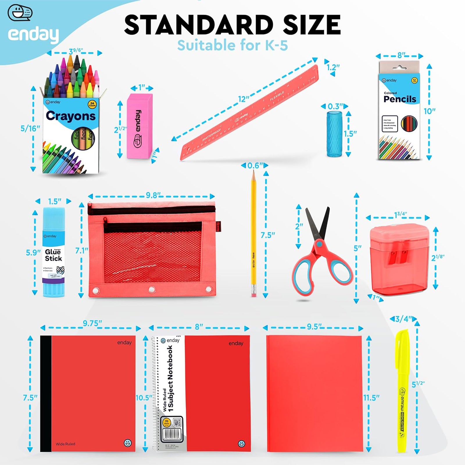 School Supply Kit, Red, 71-Piece Set
