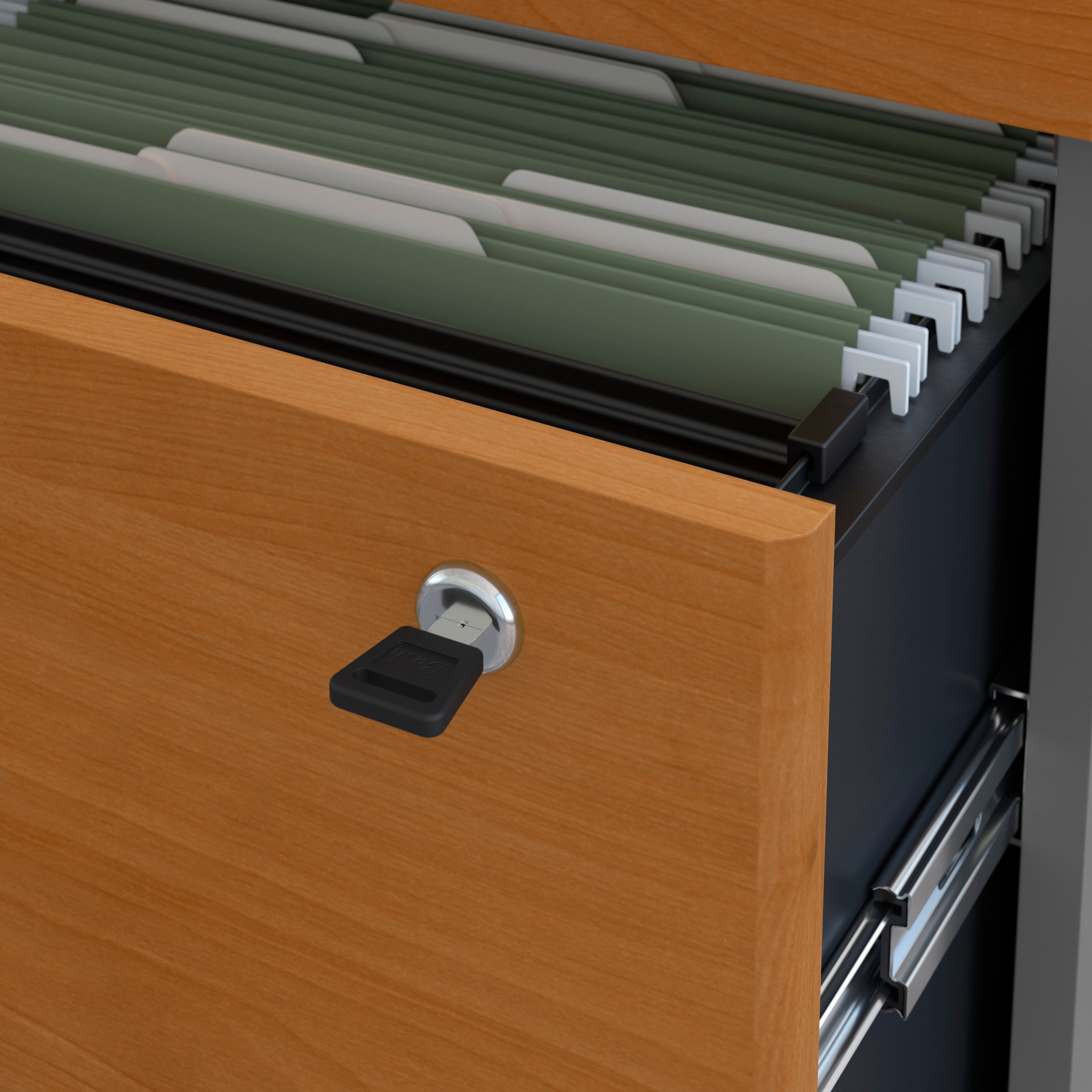 Bush Business Furniture Series C 72W Office Desk with Bookcase and File Cabinets in Natural Cherry - 71.1" Width x 29.37" Depth x 72.8" Height