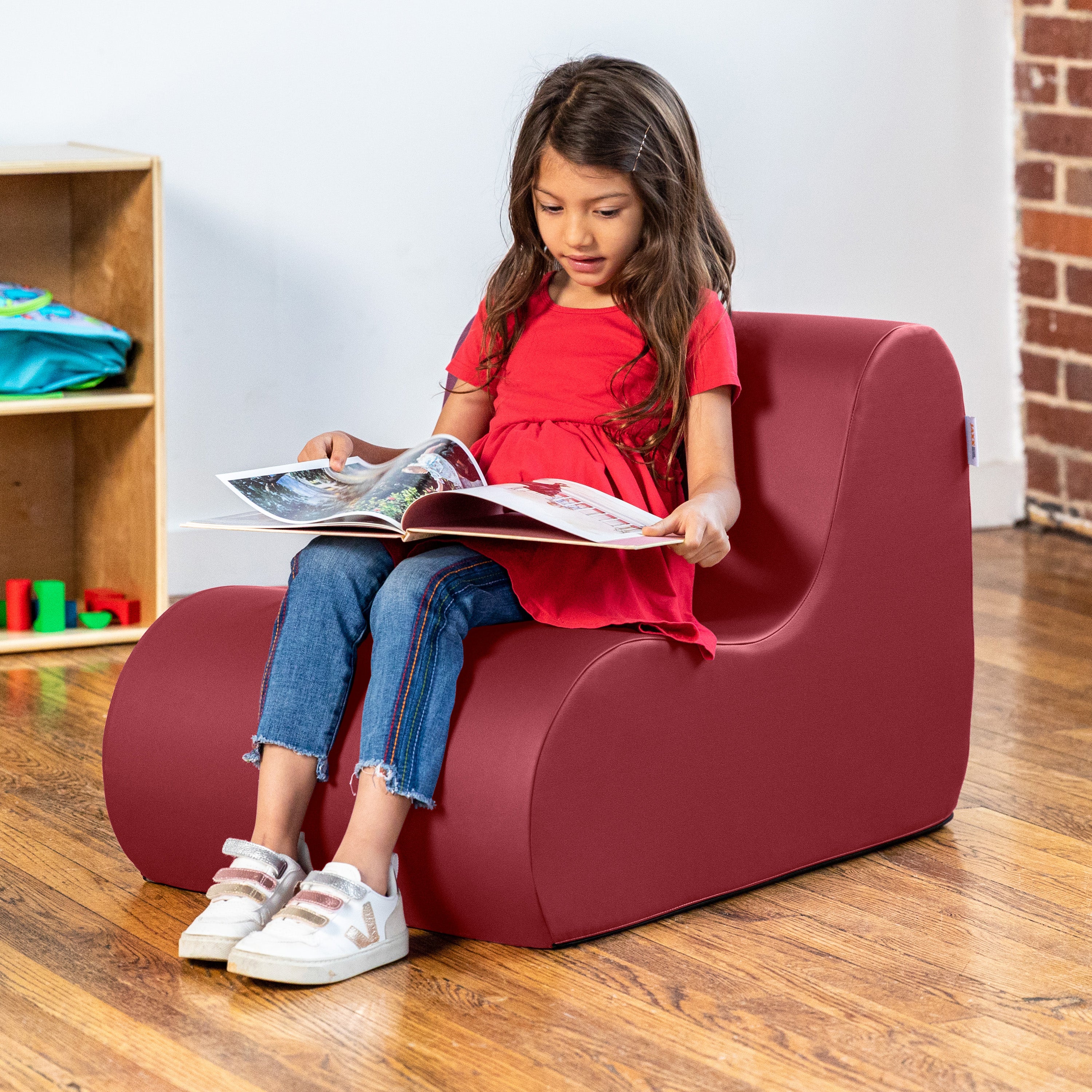 Jaxx Midtown Small Classroom Soft Foam Chair - Premium Vinyl Cover, Claret Dark Red