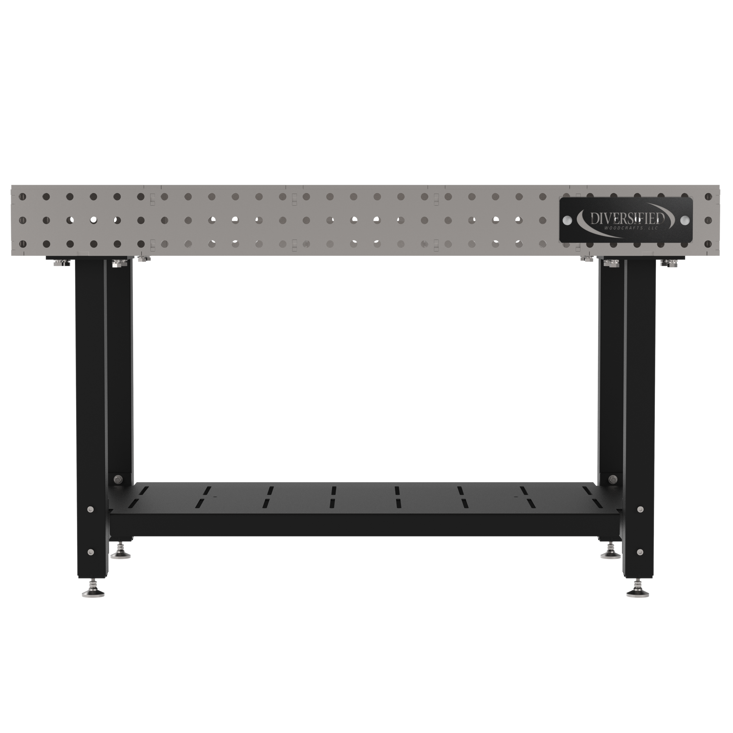 Welding Fixture Table, Fixed Height, 36"H x 60"L x 36"D, 1/4" Carbon Steel Top, Four Black Powdercoat Legs, Self-Leveling Feet