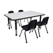 30" x 48" Rectangle Dry-Erase Activity Table with Chunky Legs and 12" Stack Chairs with Ball Glides, 5-Piece Set - Whiteboard/Black