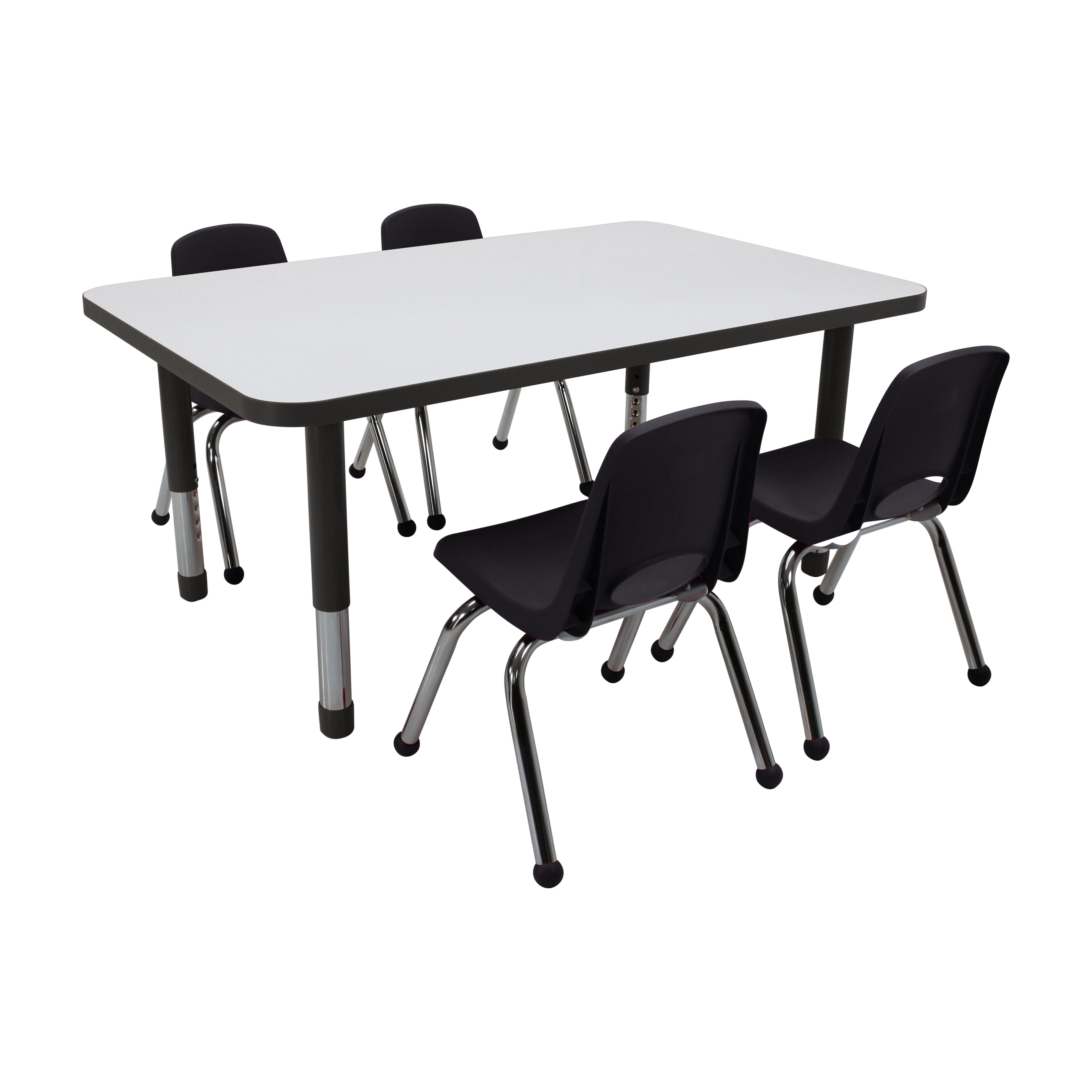 30" x 48" Rectangle Dry-Erase Activity Table with Chunky Legs and 12" Stack Chairs with Ball Glides, 5-Piece Set - Whiteboard/Black