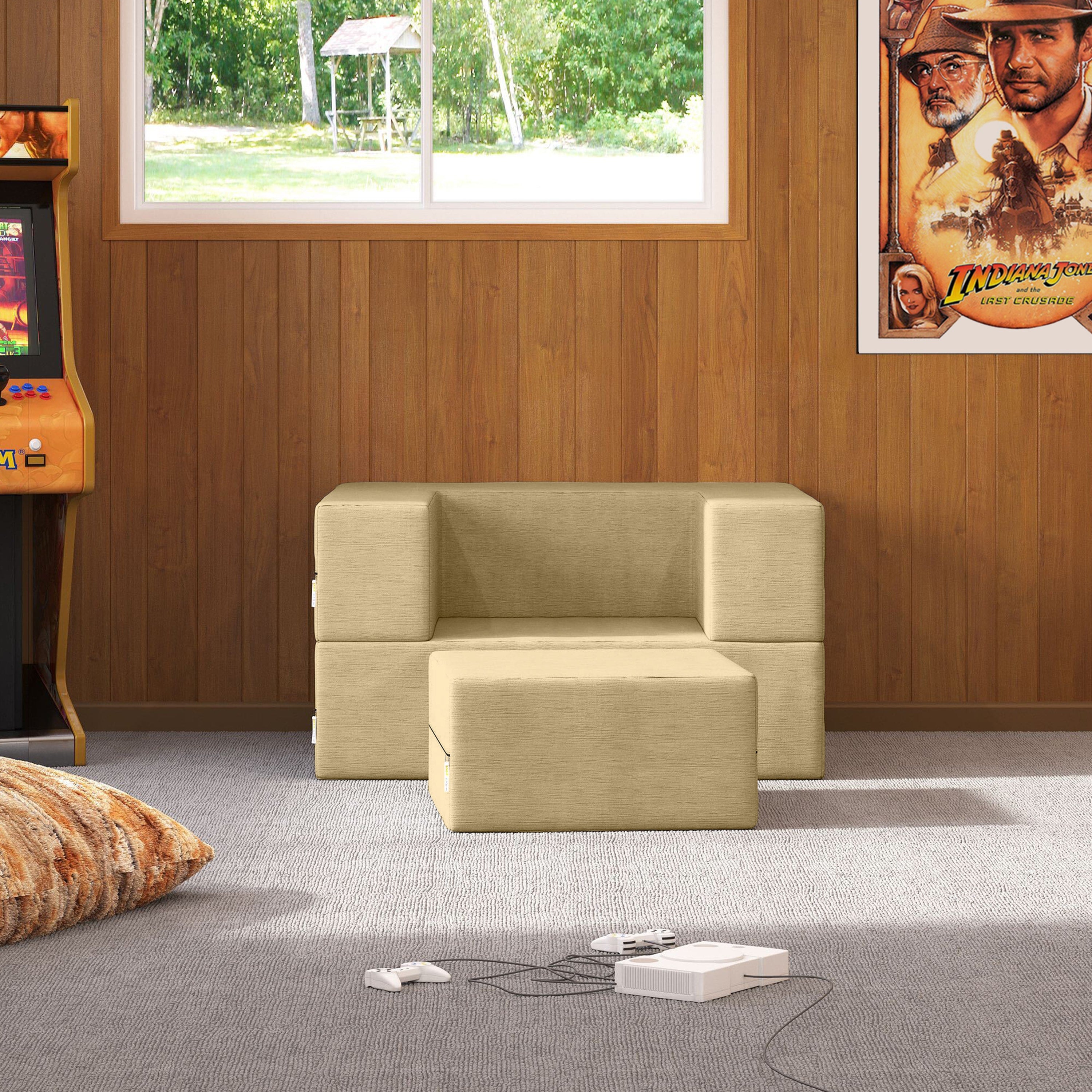 Jaxx Zipline Convertible Sleeper Futon Chair & Ottoman with Machine-Washable Cover, Camel