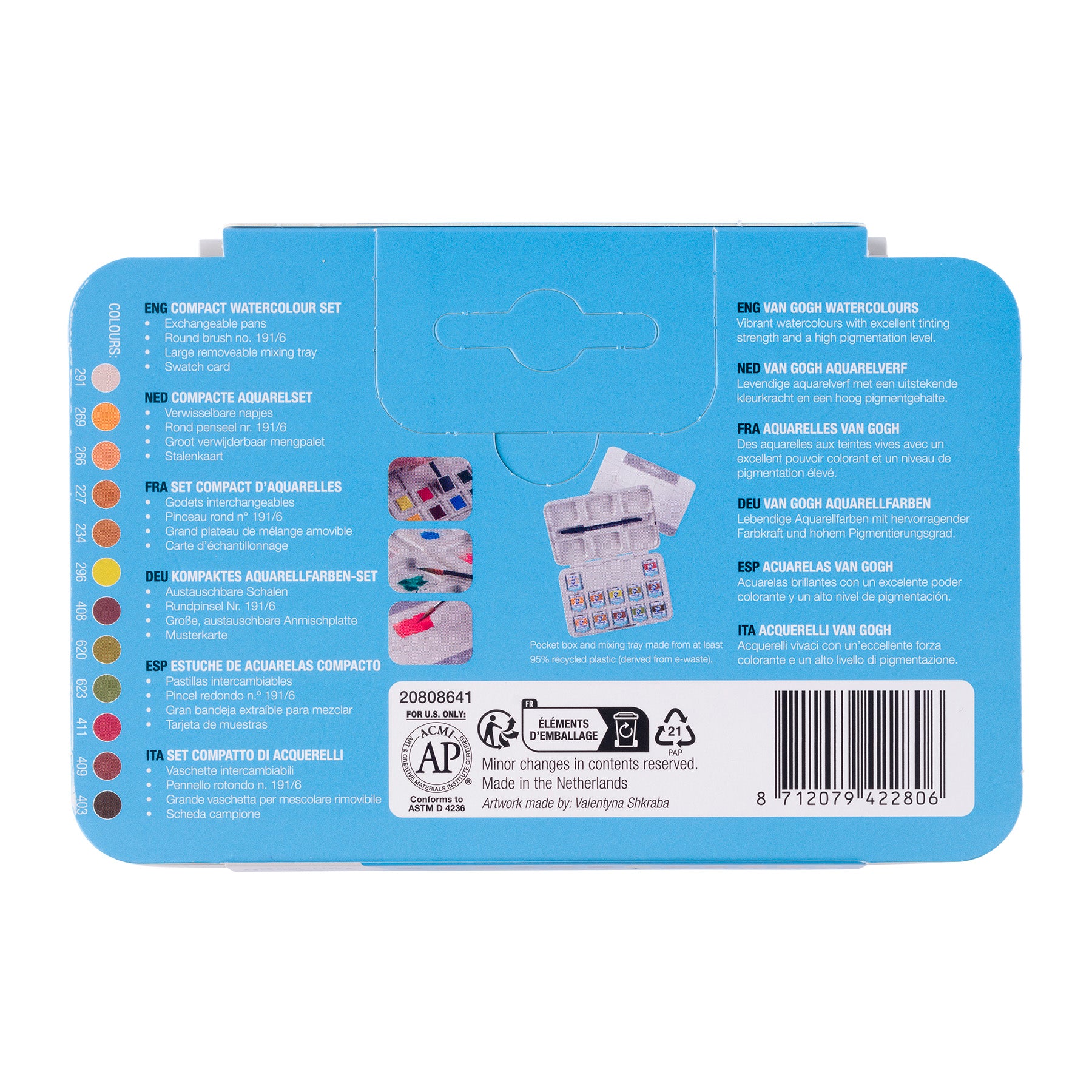 Watercolor Plastic Pocket Box, 12 Pan Shades Of Nature Selection