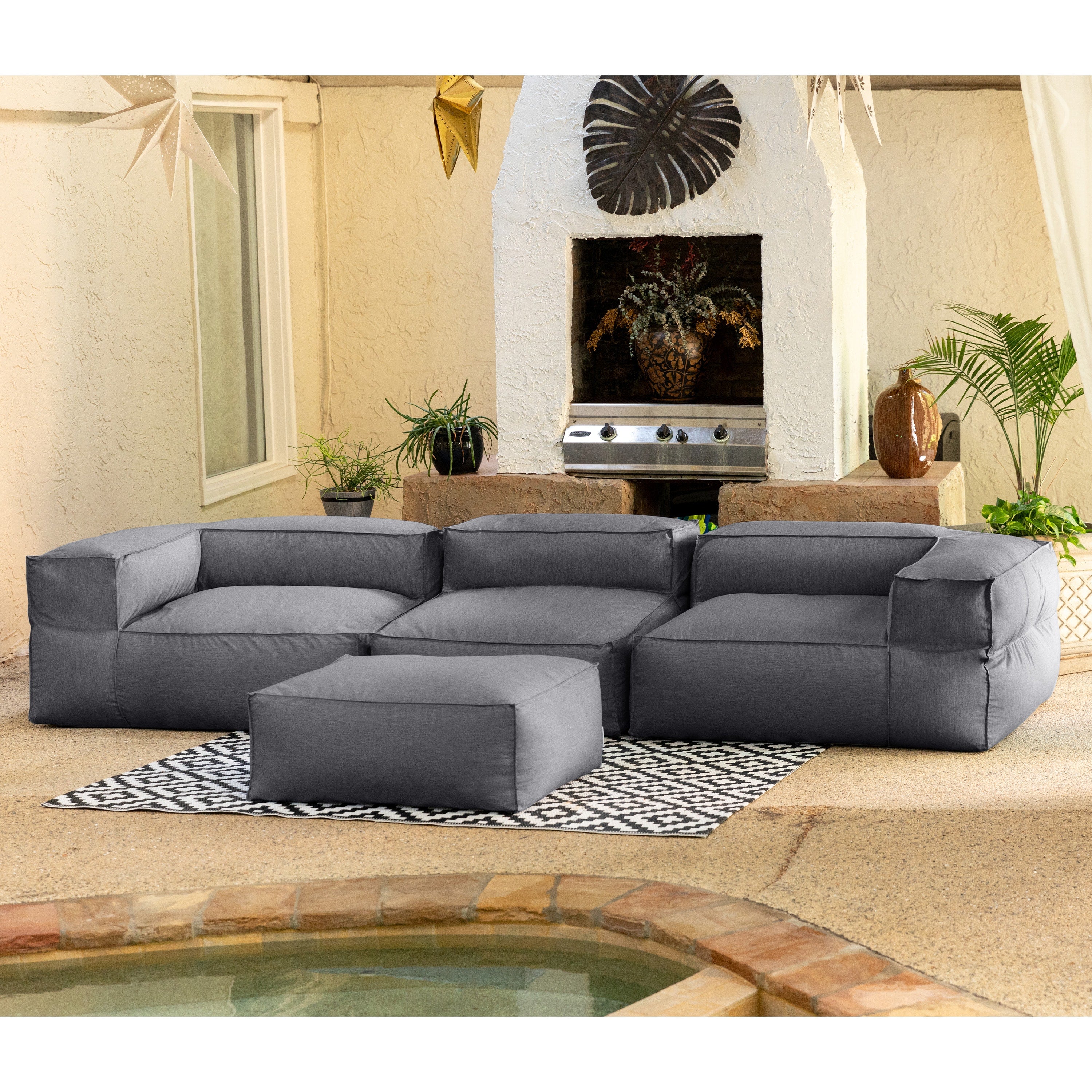 Baya 4 Piece Outdoor Sofa with Ottoman - Luxurious European Style Soft Seating, Charcoal