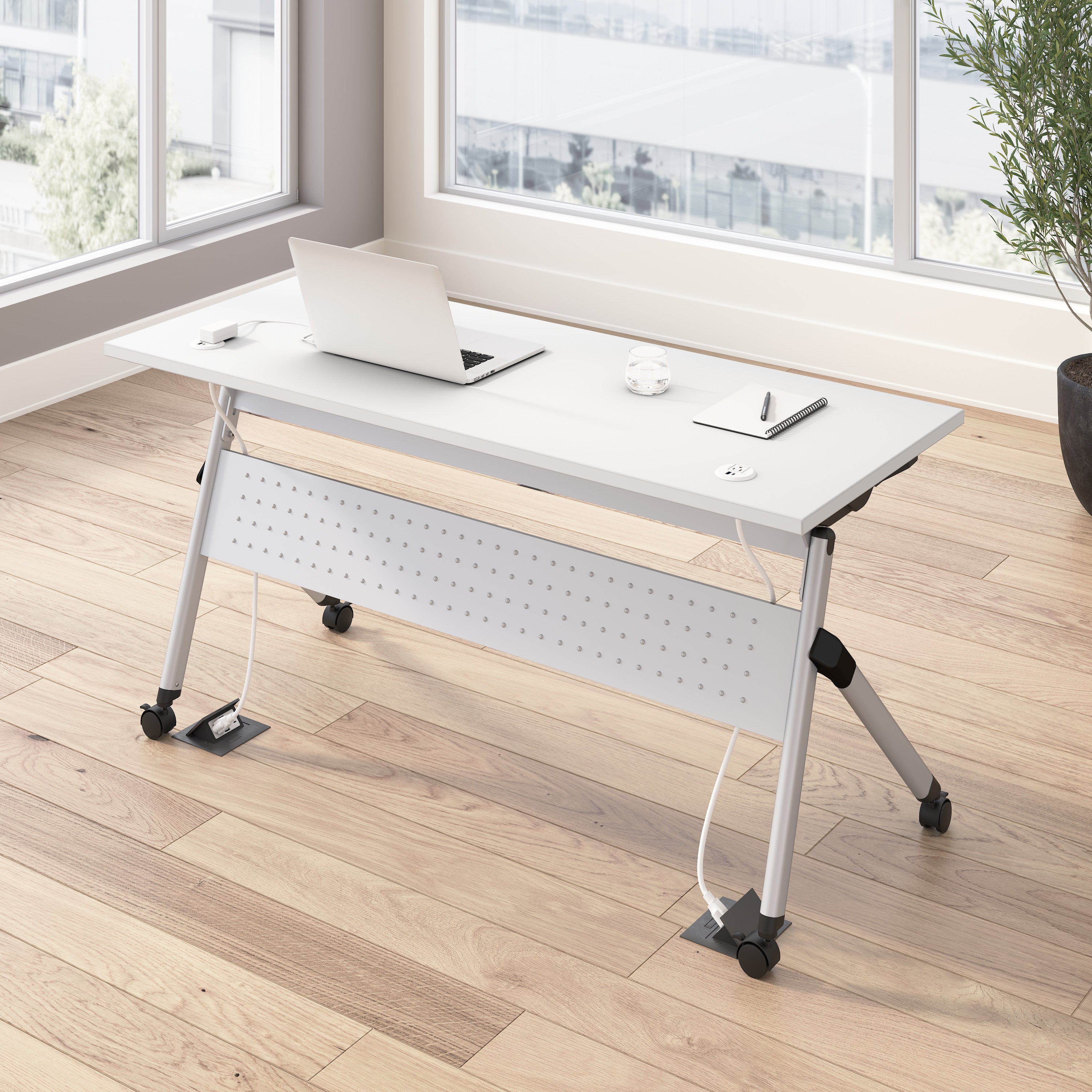 Bush Business Furniture Envision 60W Folding Training Table with Powered Grommets in White - 59.45" Width x 23.54" Depth x 29.62" Height