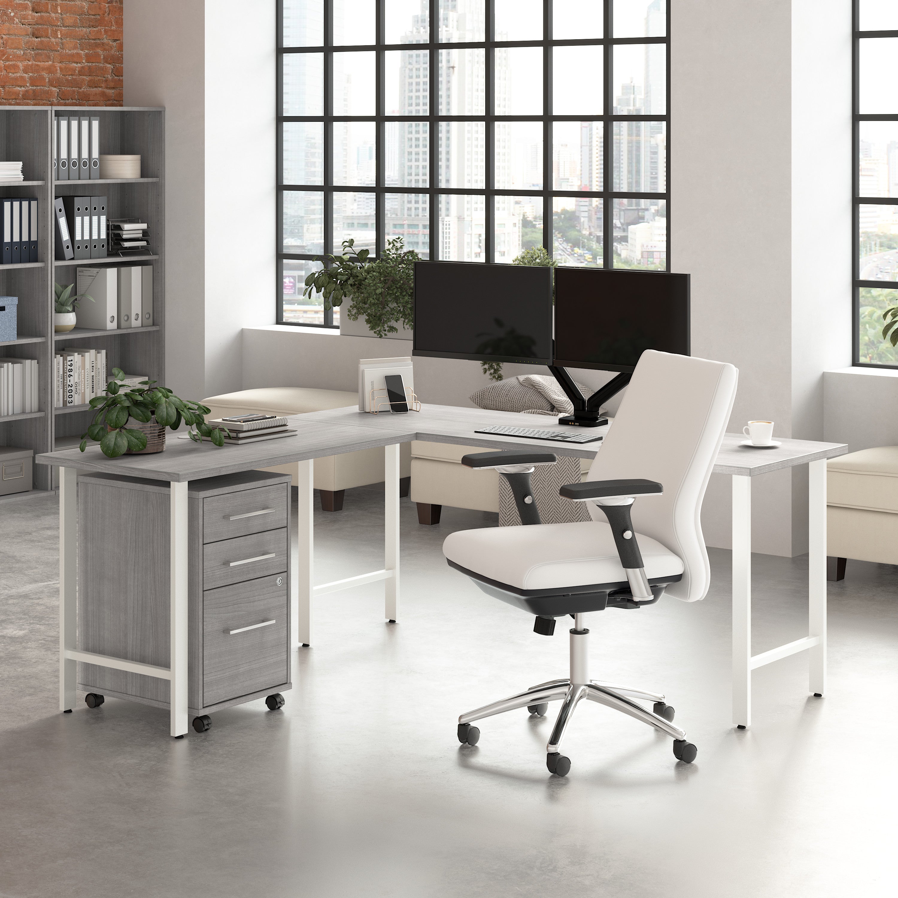 Bush Business Furniture Hustle 72W x 24D L Shaped Computer Desk with 3 Drawer Mobile File Cabinet in Platinum Gray - 71.02" Width x 65.3" Depth x 30.07" Height