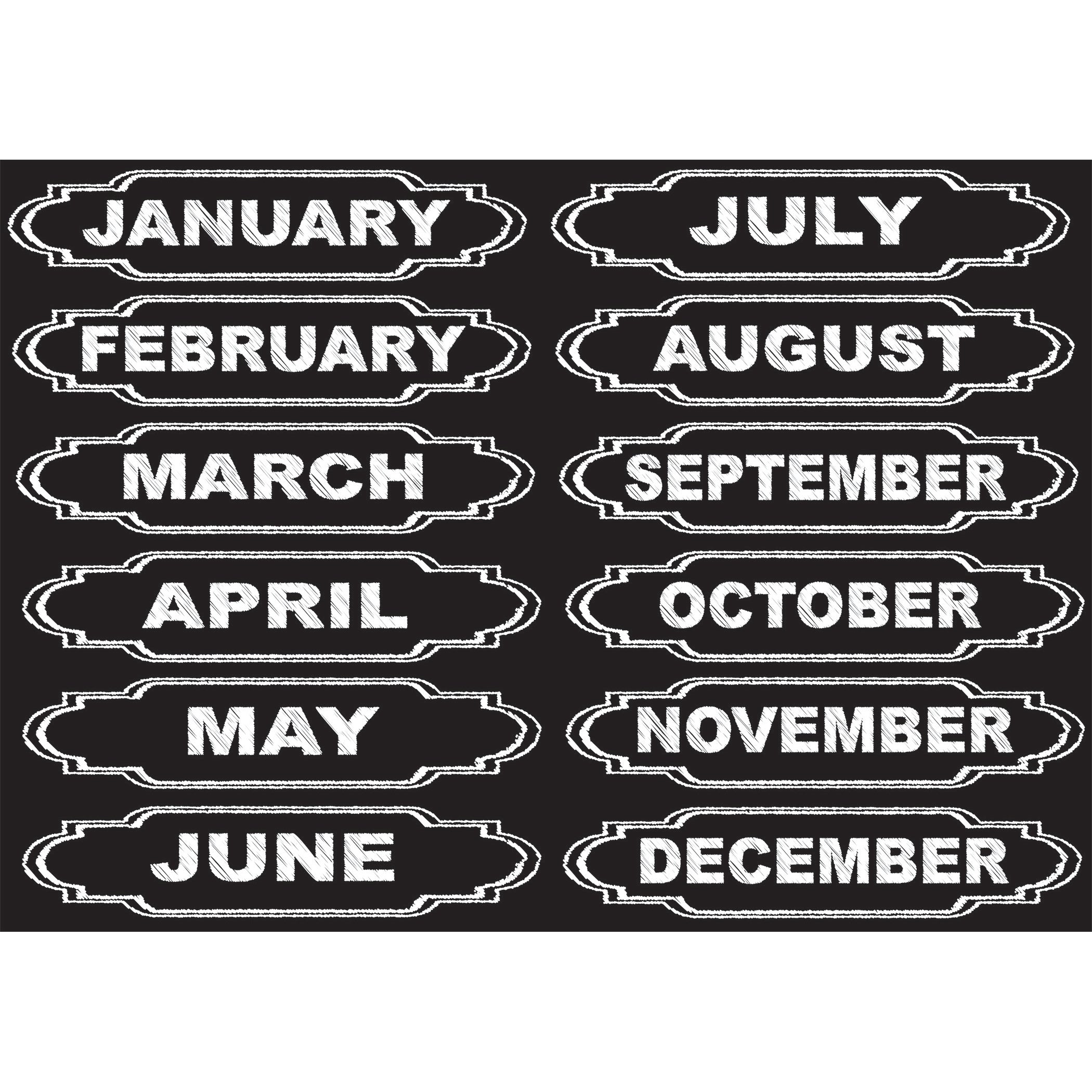 Die-Cut Magnets, Chalkboard Calendar Months, 12 Pieces