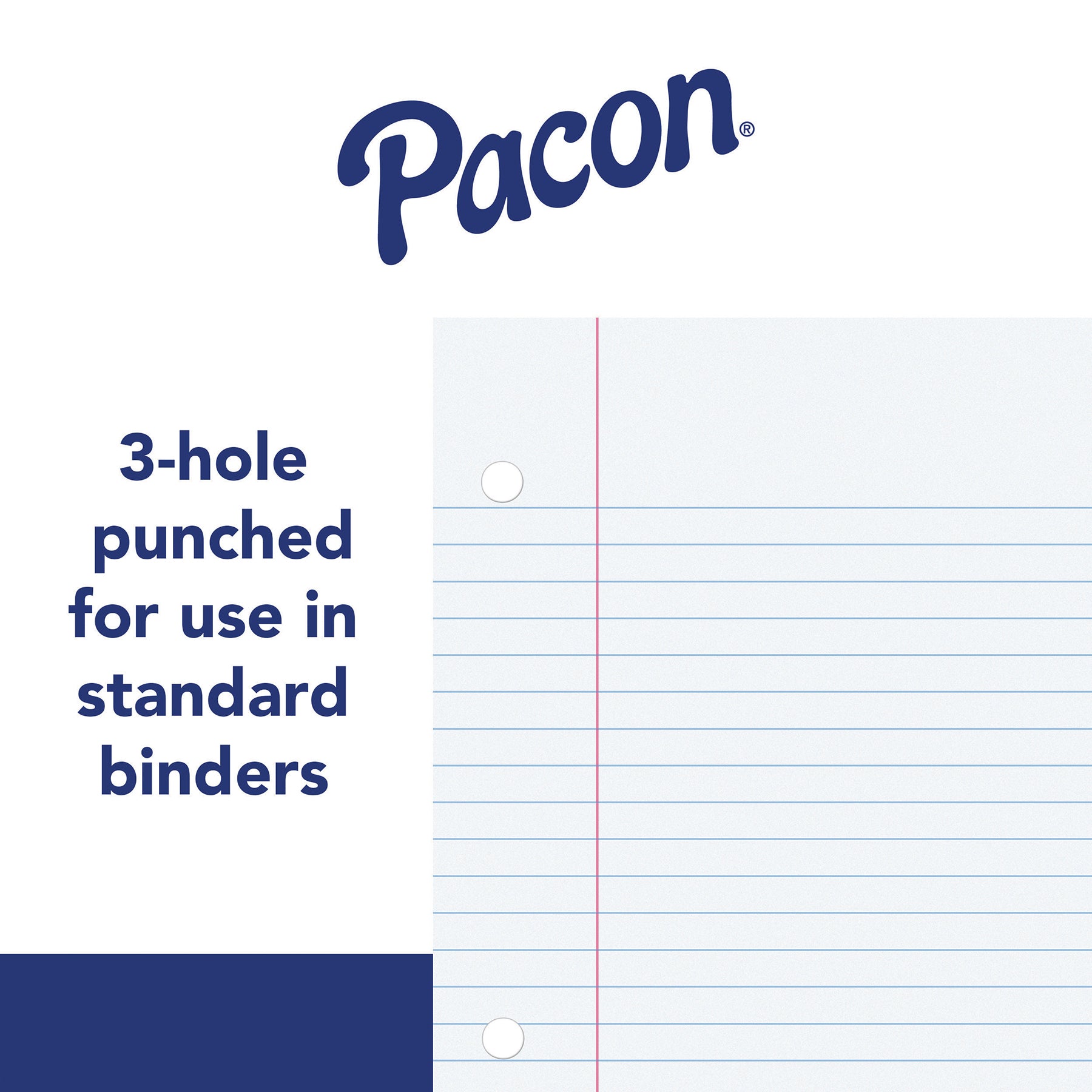 Filler Paper, White, 3-Hole Punched, Red Margin, 3/8" Ruled, 8" x 10.5", 200 Sheets