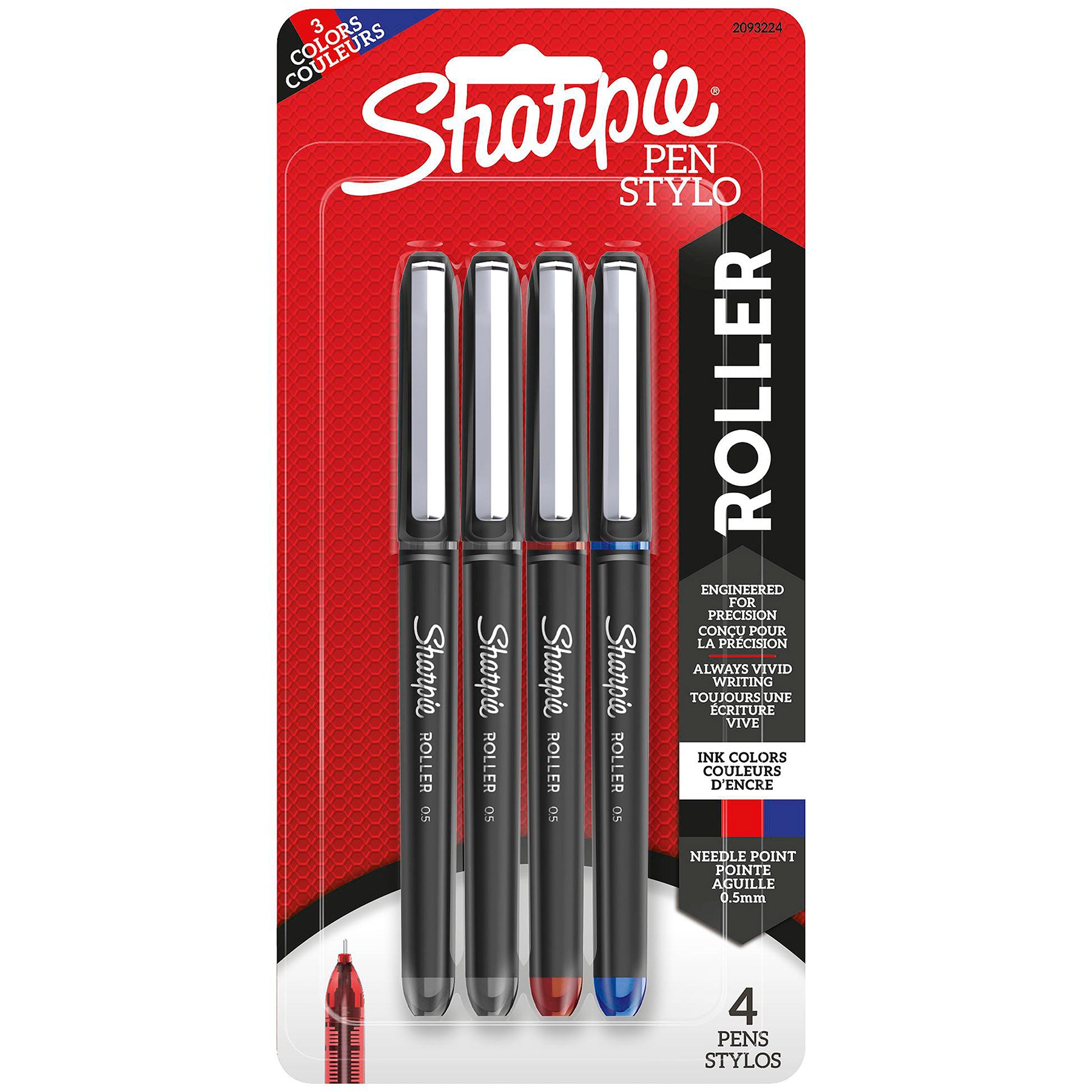 RollerBall® Pen, Needle Point (0.5mm) Precision Pen, Assorted Colors, 4 Count