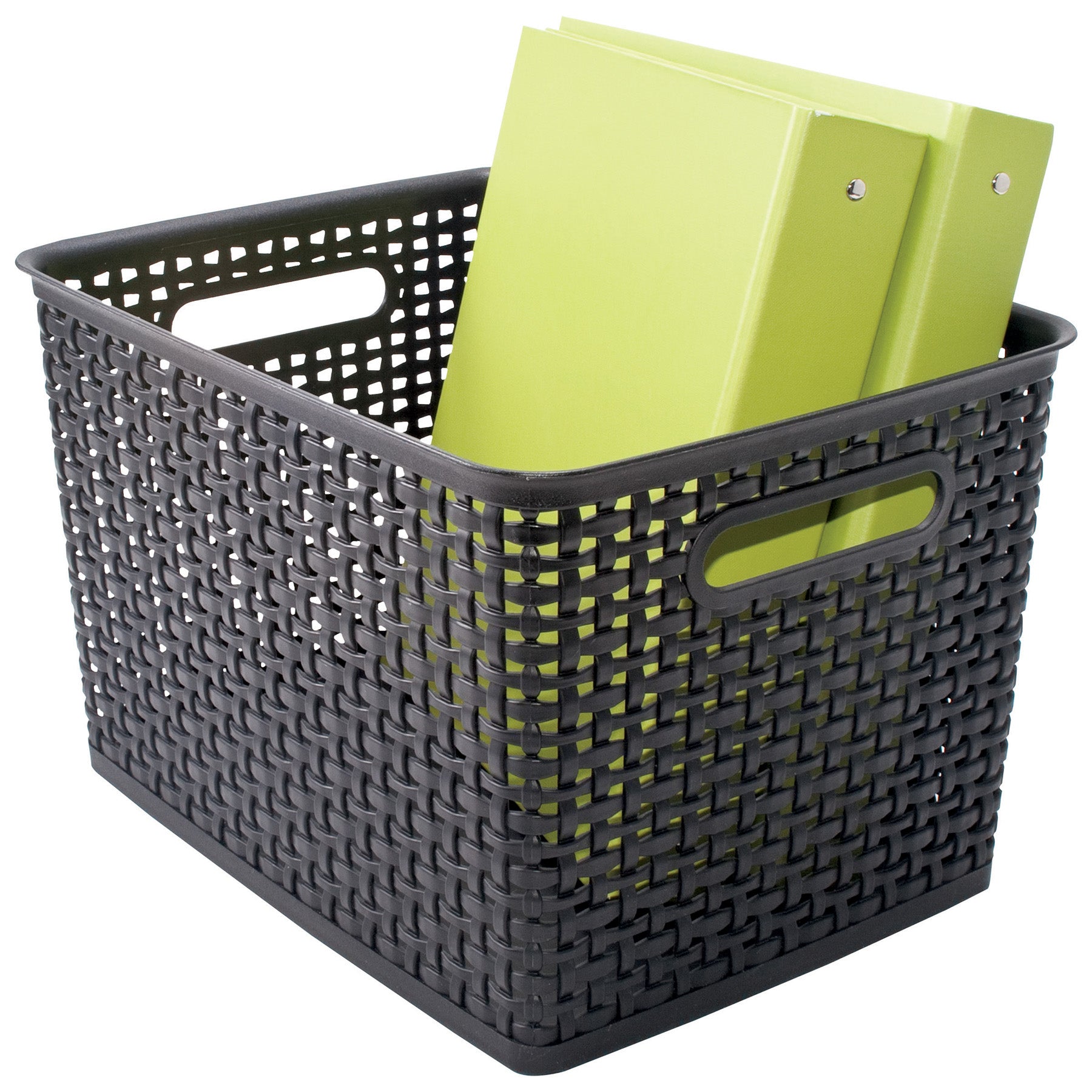 Black Plastic Weave Bins, Large, Pack of 2