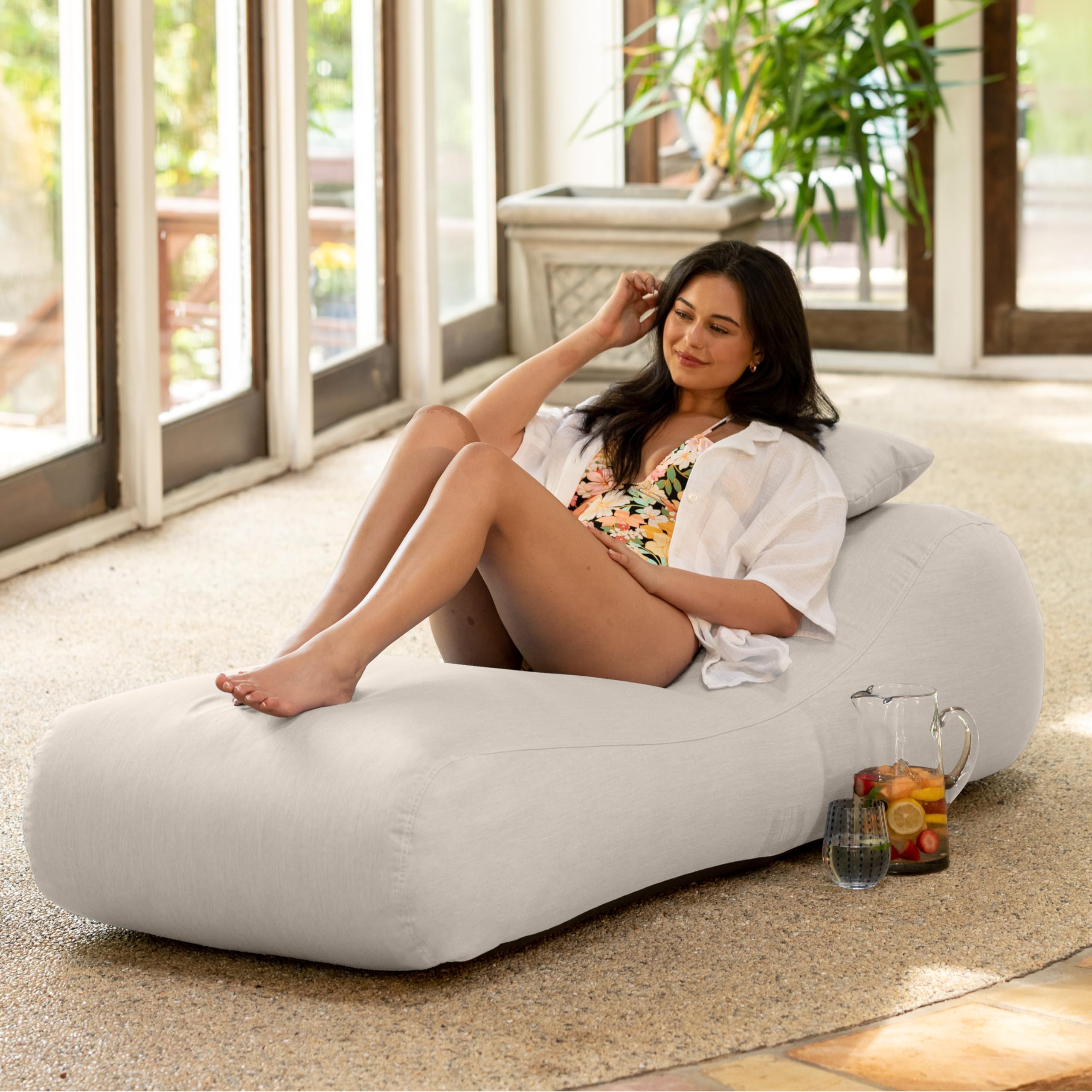Arlo Outdoor Bean Bag Sun Lounger - Pool and Patio Chaise Recliner, Pearl