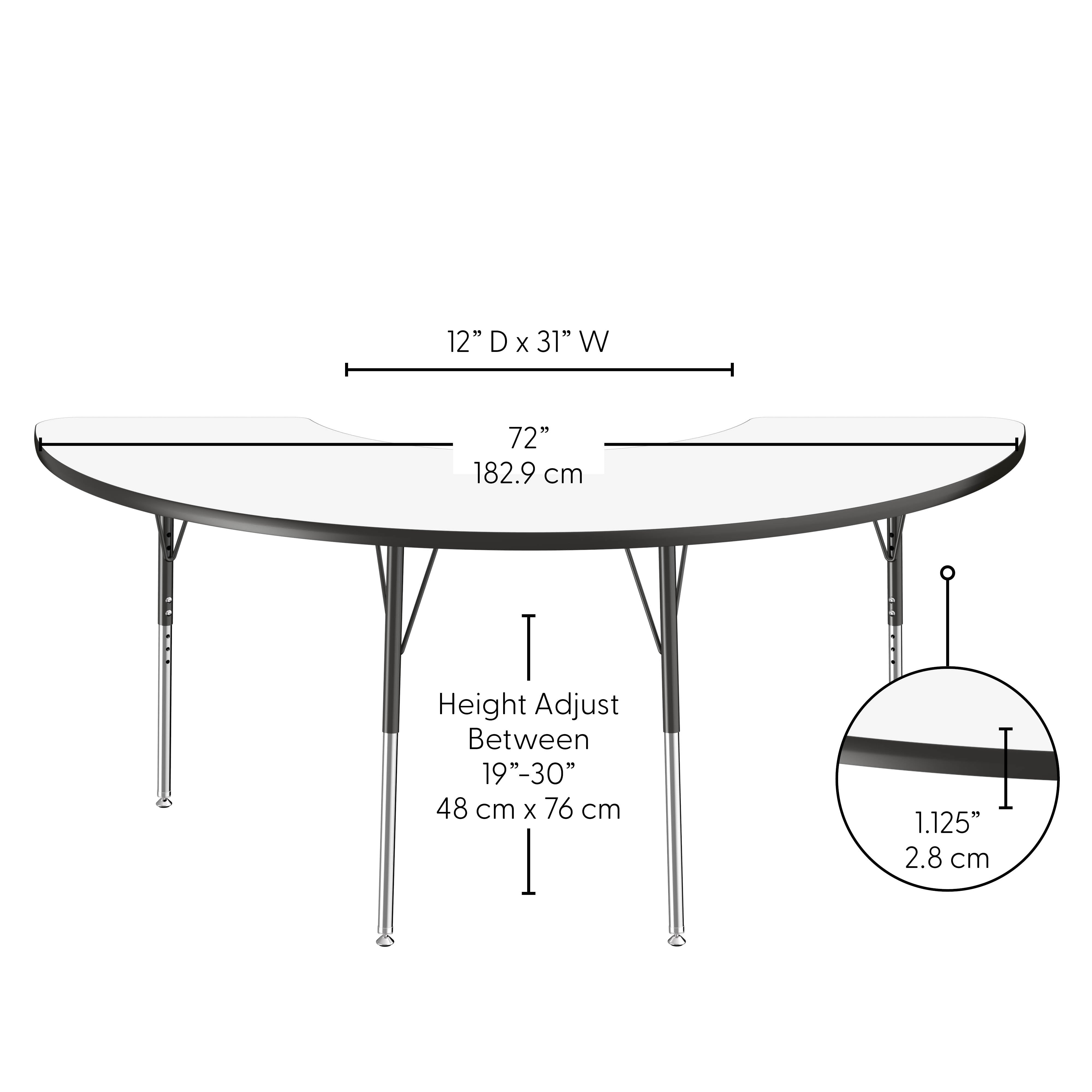 36" x 72" Half Moon Dry-Erase Activity Table with Adjustable Standard Swivel Glide Legs - Whiteboard/Black