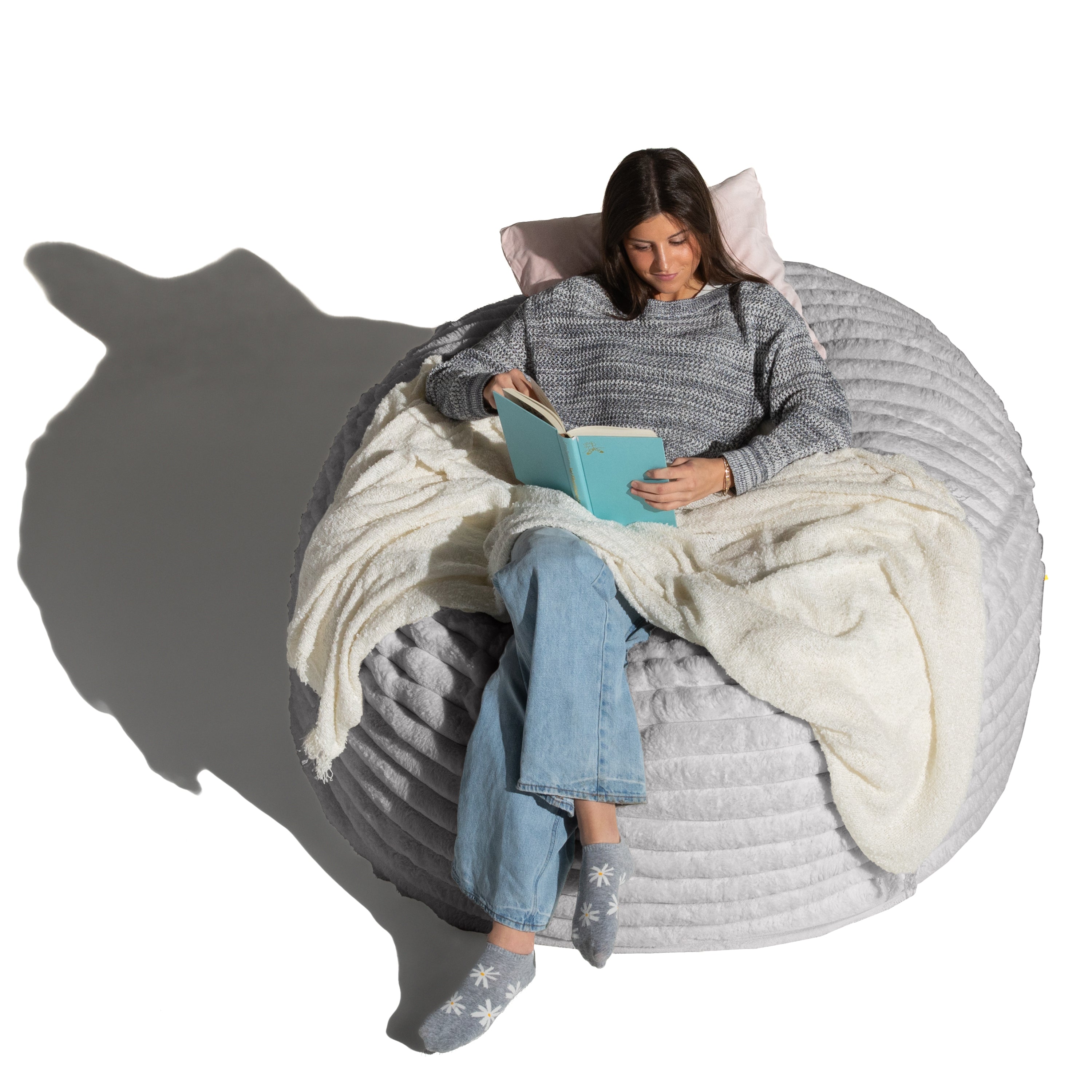 Jaxx 5 Foot Saxx Bean Bag Chair for Adults - Luxe Faux Fur, Mondo Grey