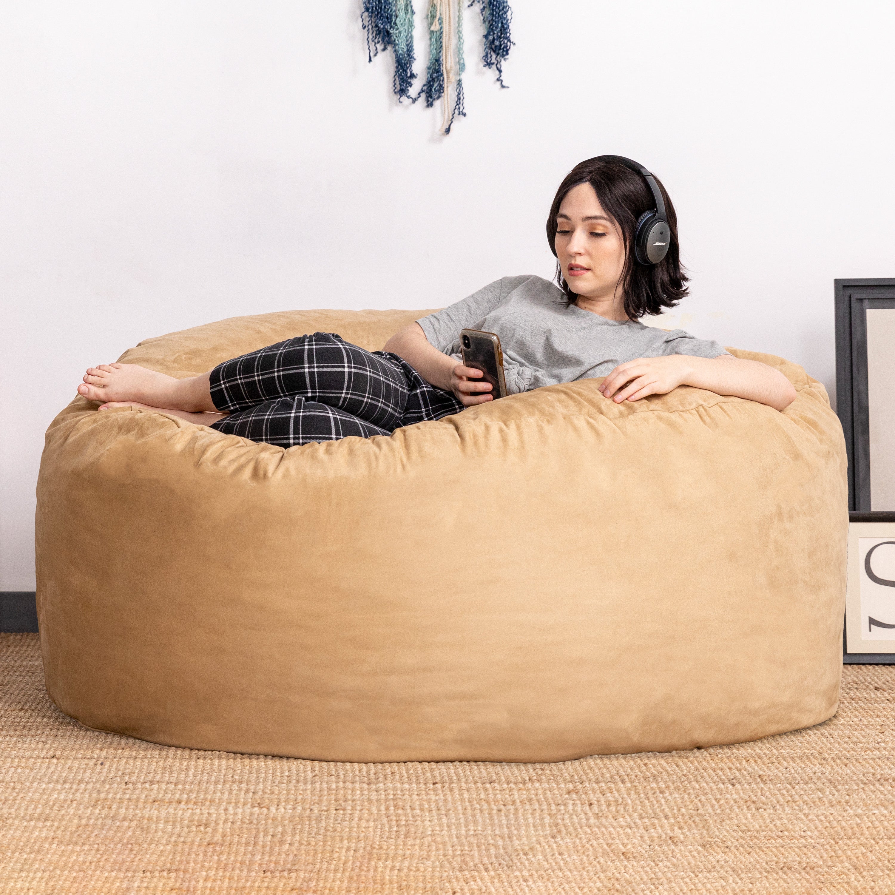 Jaxx Saxx 5 Foot Large Bean Bag w/ Removable Cover, Camel
