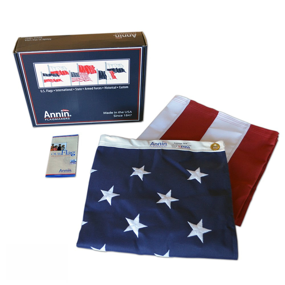 American Flag 5x9-1/2 ft. Nylon, 100% Made in USA with Sewn Stripes, Embroidered Stars and Brass Grommets.