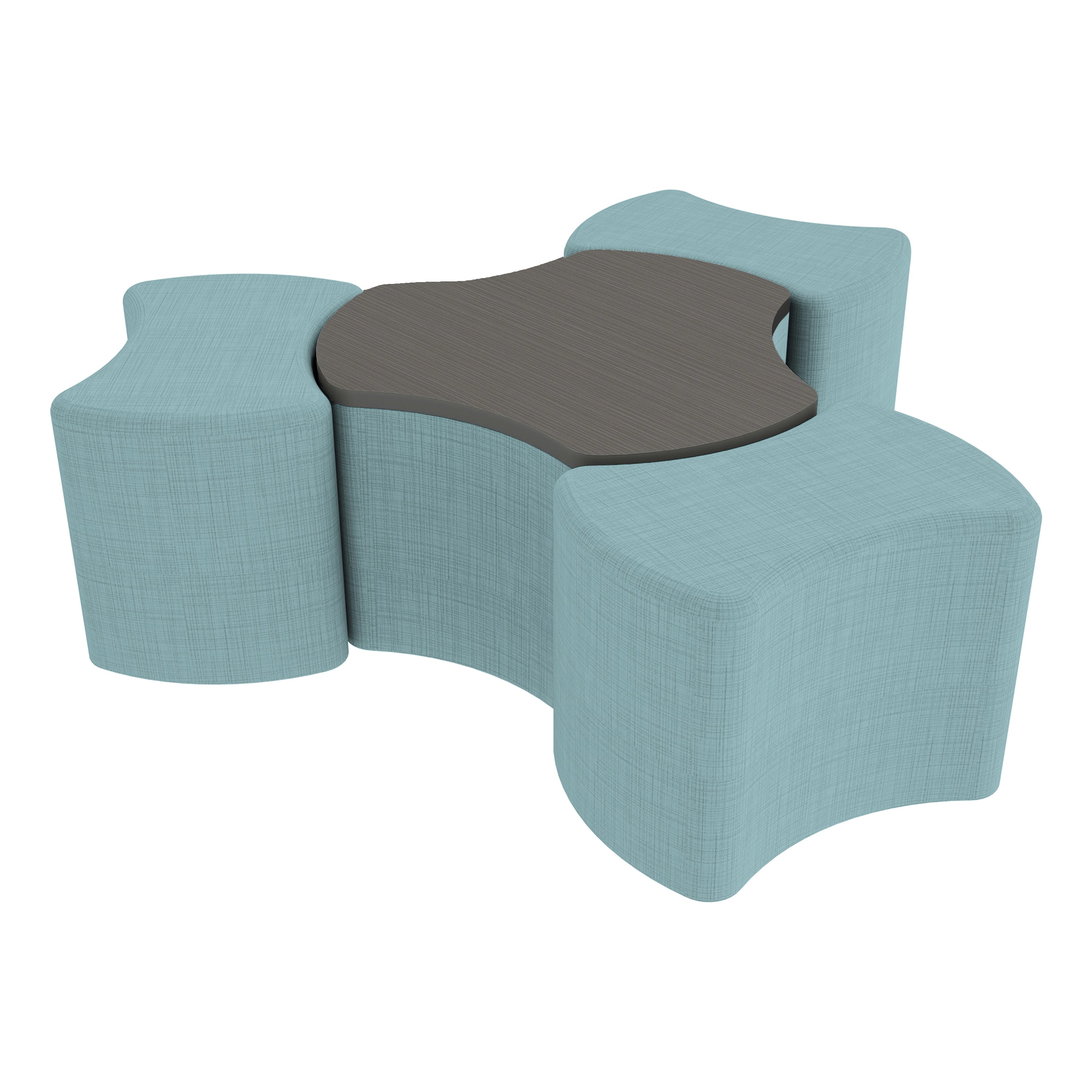 Pro Series Cog Ottoman Table with Bowtie 18" H Seating, 4-Piece Set - Sky Blue Crosshatch/Cosmic Strandz