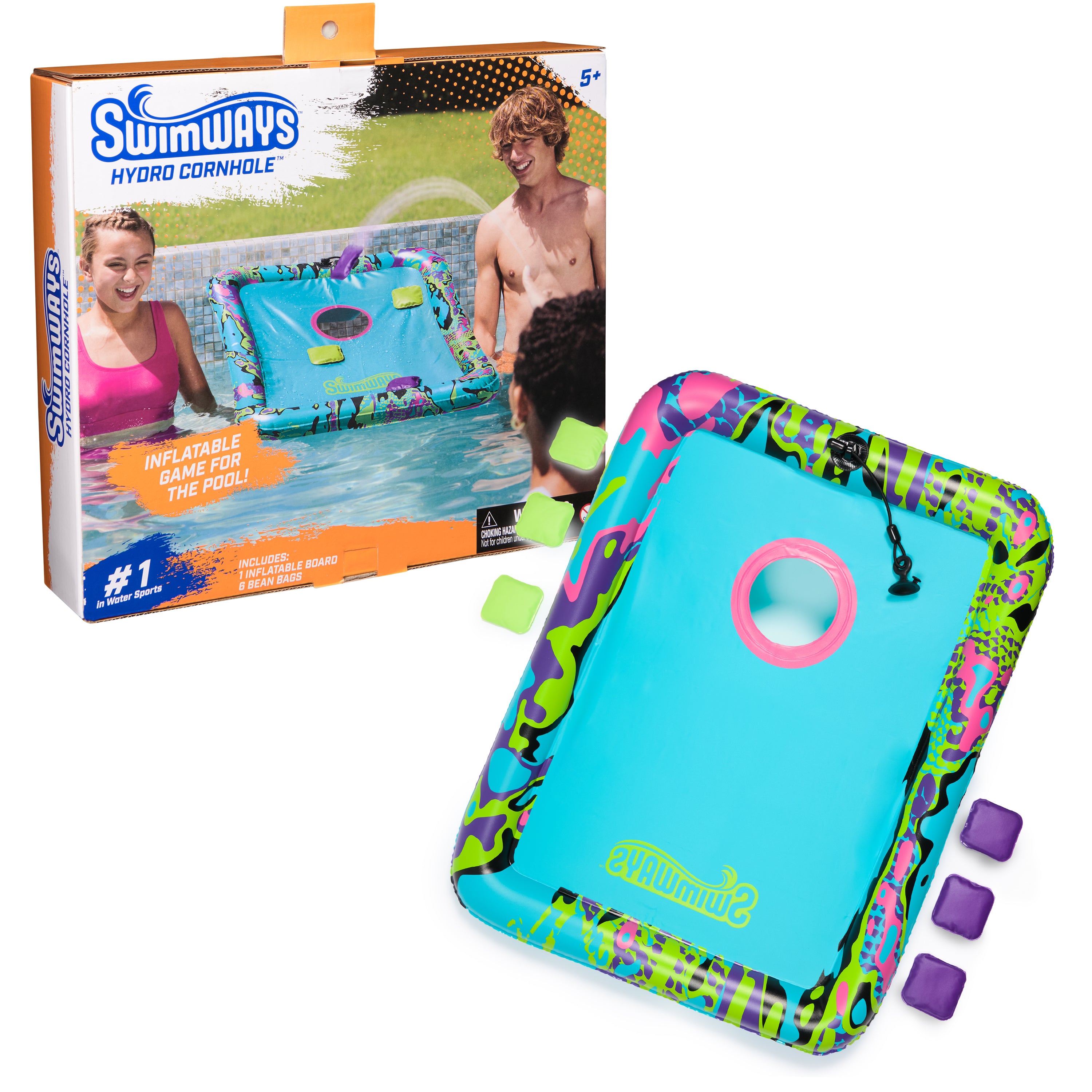 Swimways Hydro Cornhole, Pool Toys for Kids and Adults, Cornhole Toss Game for Beach, Lake and Swimming Pool, Outdoor Toys for Kids Aged 5 & Up