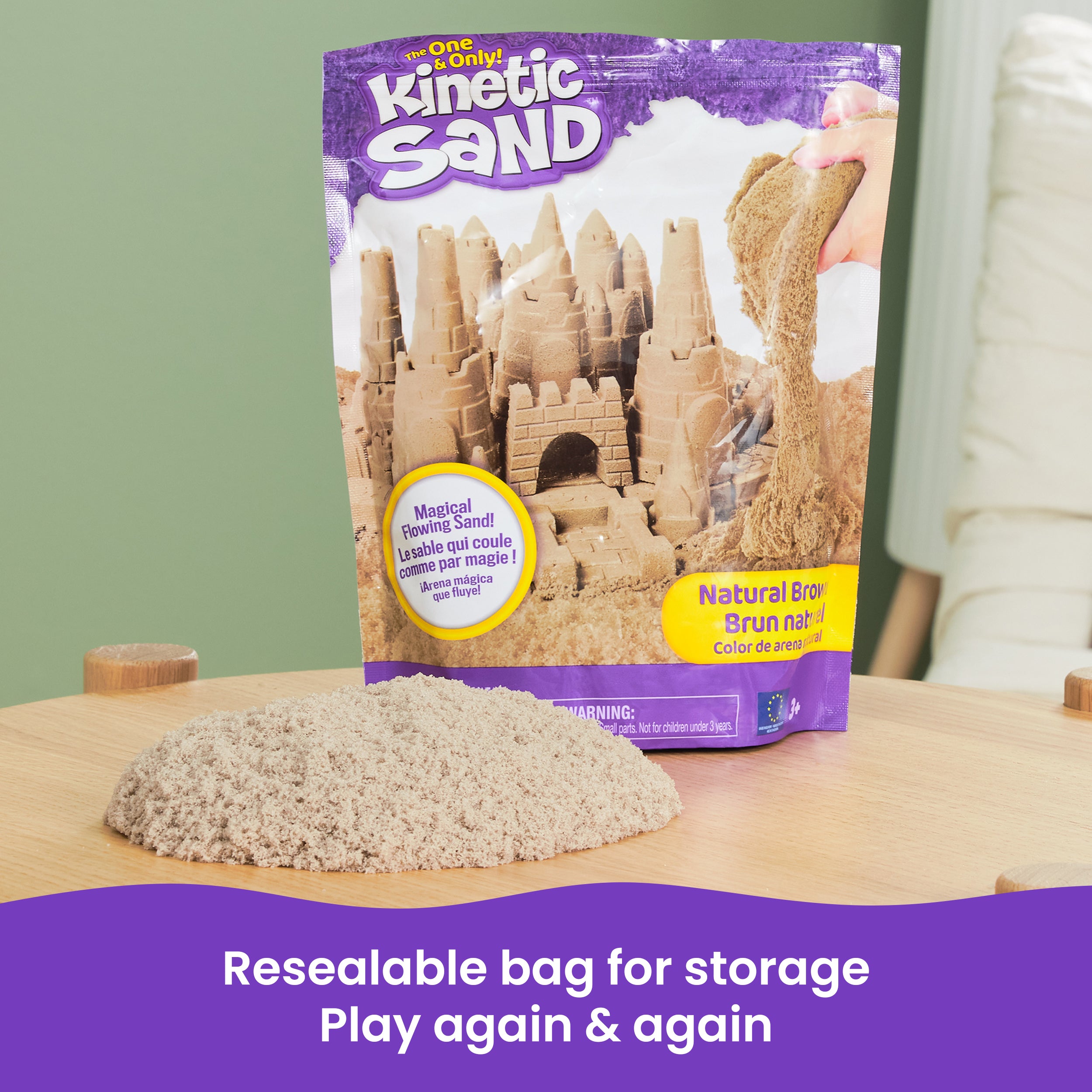 Kinetic Sand, 2lb Brown Play Sand, Moldable Sensory Toys for Kids, Resealable Bag Packaging May Vary, for Ages 3 and up