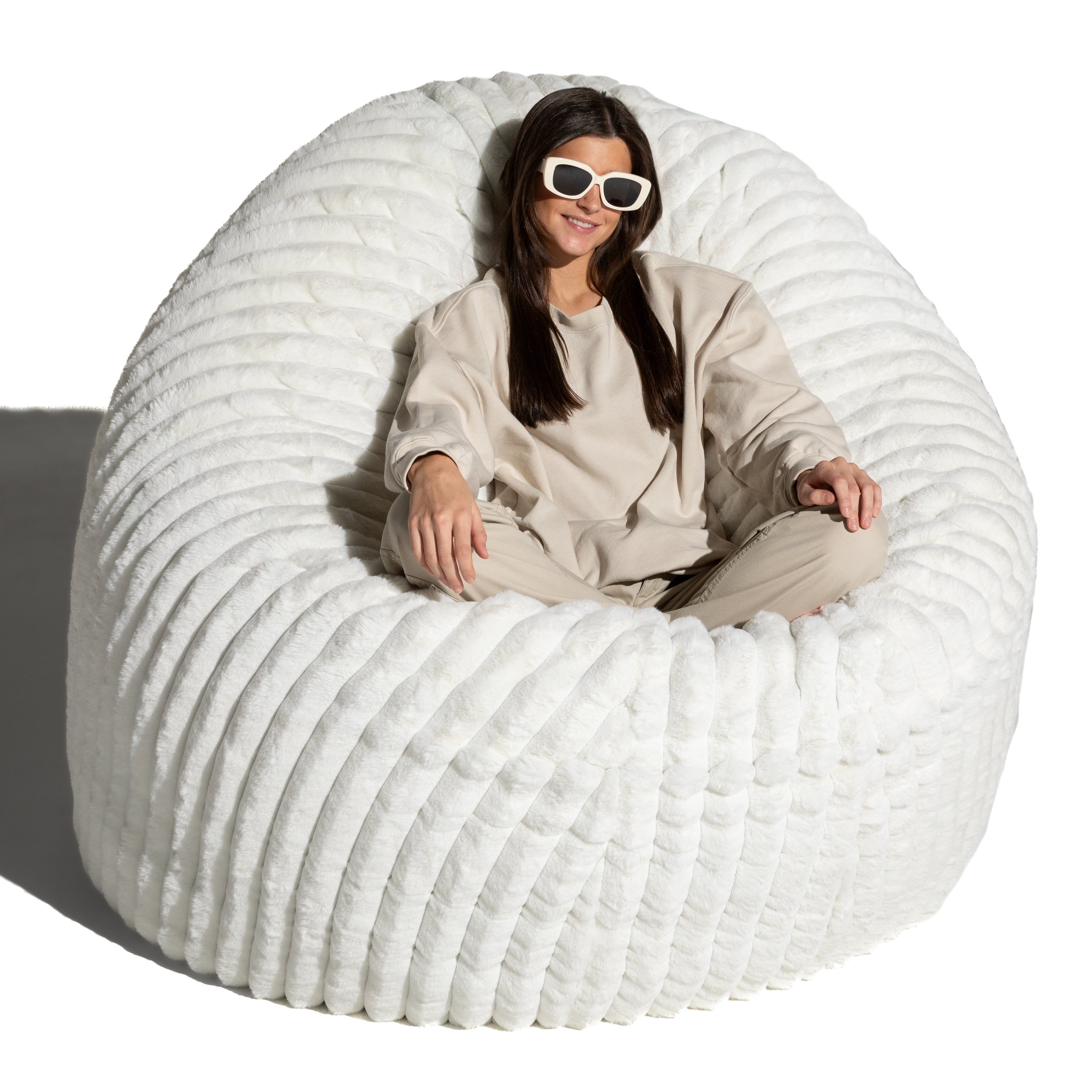 Jaxx Cocoon Bean Bag Bed for Adults - 2-in-1 Giant Bean Bag Sleeper and Convertible Lounger - Made in the USA - 6 Foot, Mondo Fur Ivory