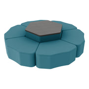 Pro Series Hexagon Ottoman Table with Petal 12" H Seating, 7-Piece Set - Teal/Cosmic Strandz
