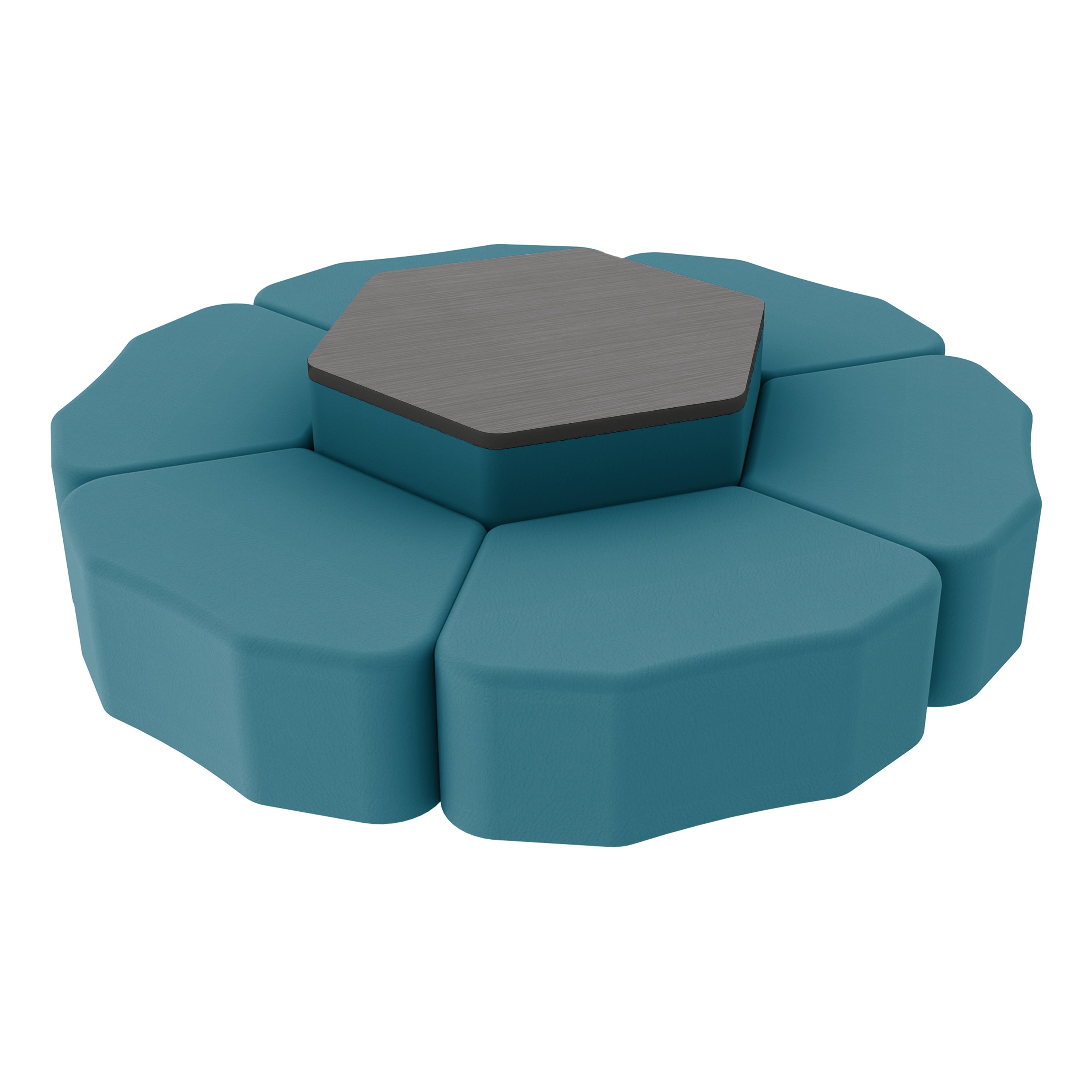 Pro Series Hexagon Ottoman Table with Petal 12" H Seating, 7-Piece Set - Teal/Cosmic Strandz