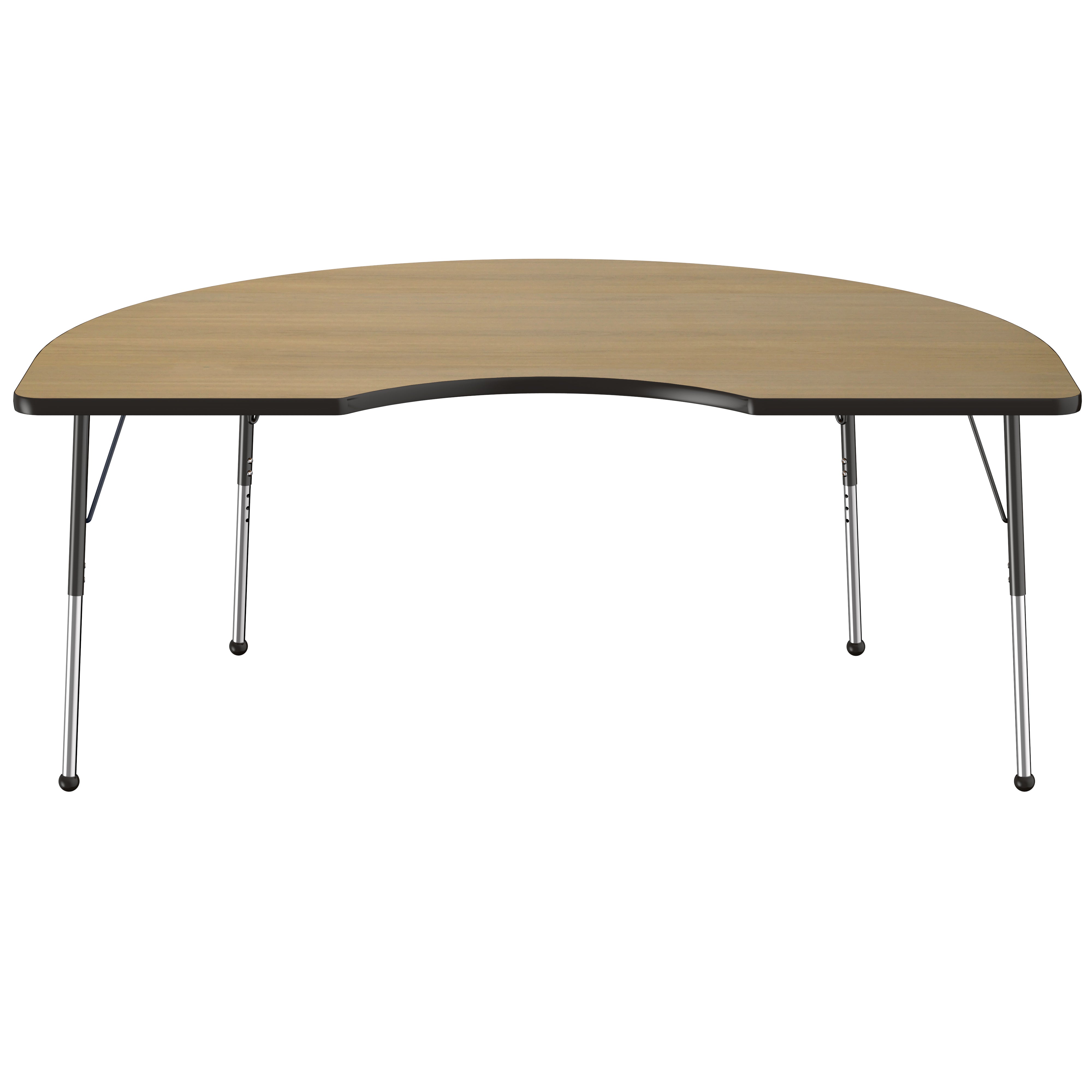 48" x 72" Kidney Thermofused Activity Table with Adjustable Standard Ball Glide Legs - Pasadena Oak/Black