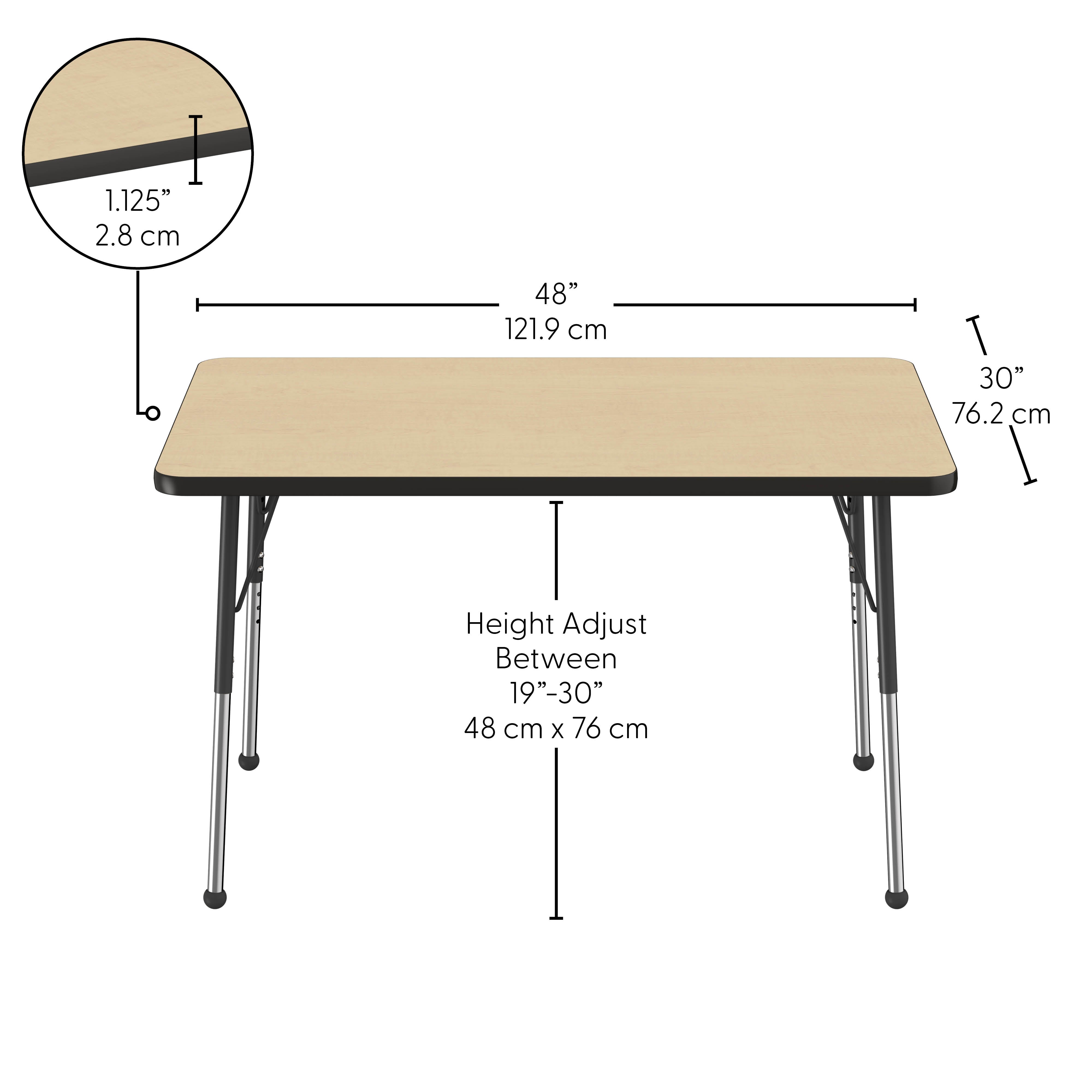 30" x 48" Rectangle Thermofused Activity Table with Adjustable Standard Ball Glide Legs - Maple/Black