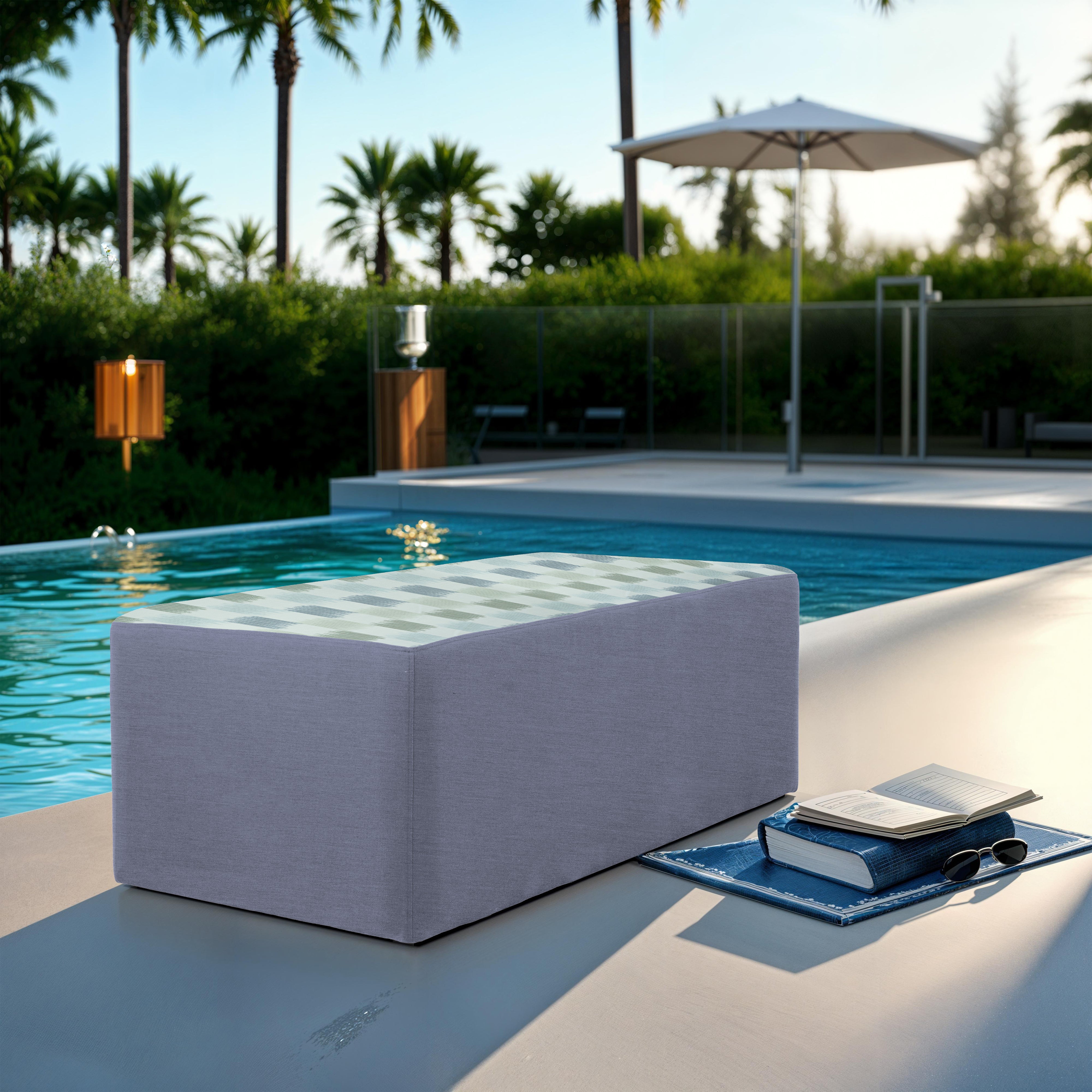 Outdoor 24" x 48" Rectangle Ottoman with Sunbrella, 18" H - Dream Mist/Canvas Haze