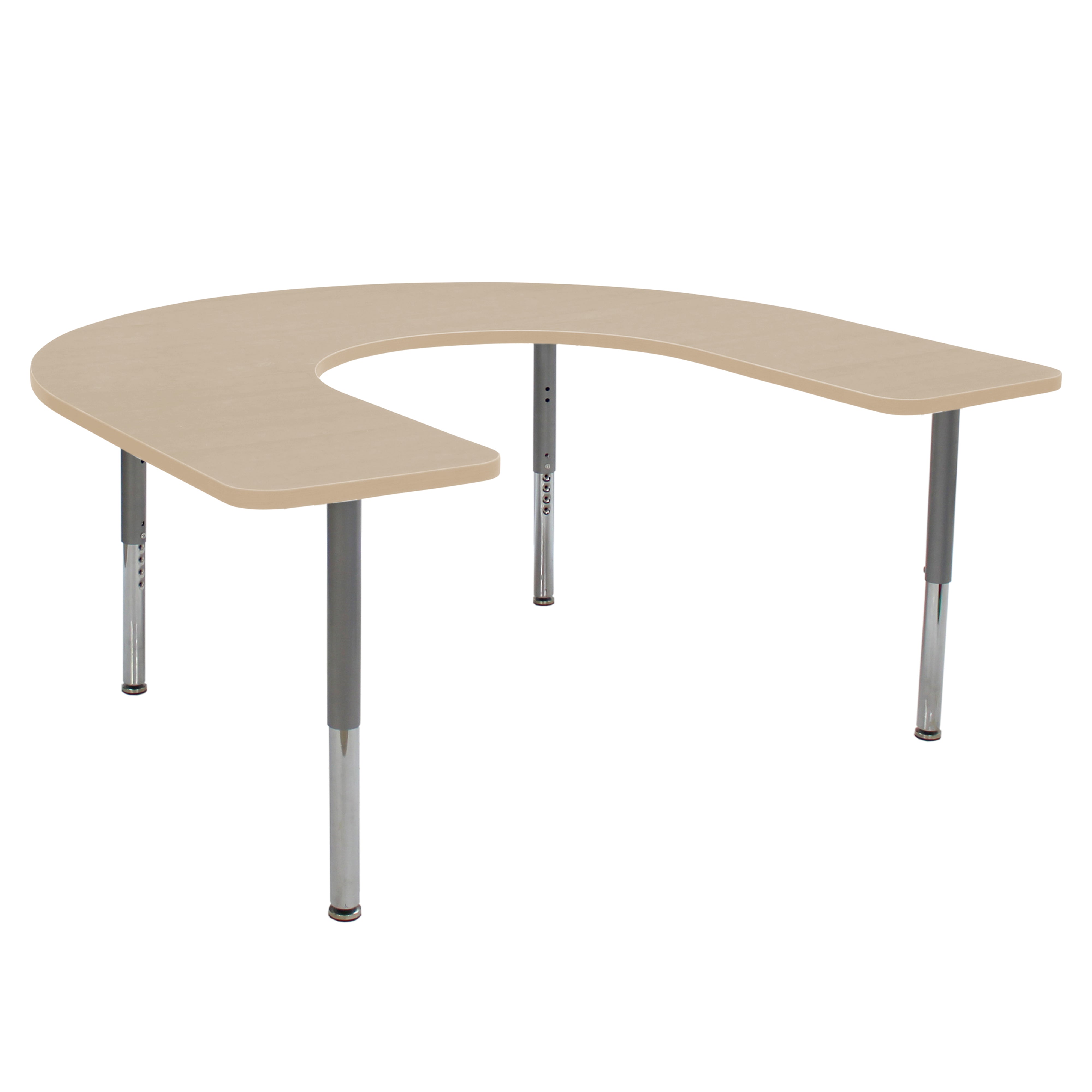 60" x 66" Horseshoe La Madera Activity Table with Adjustable Super Legs - Maple Grain/Silver