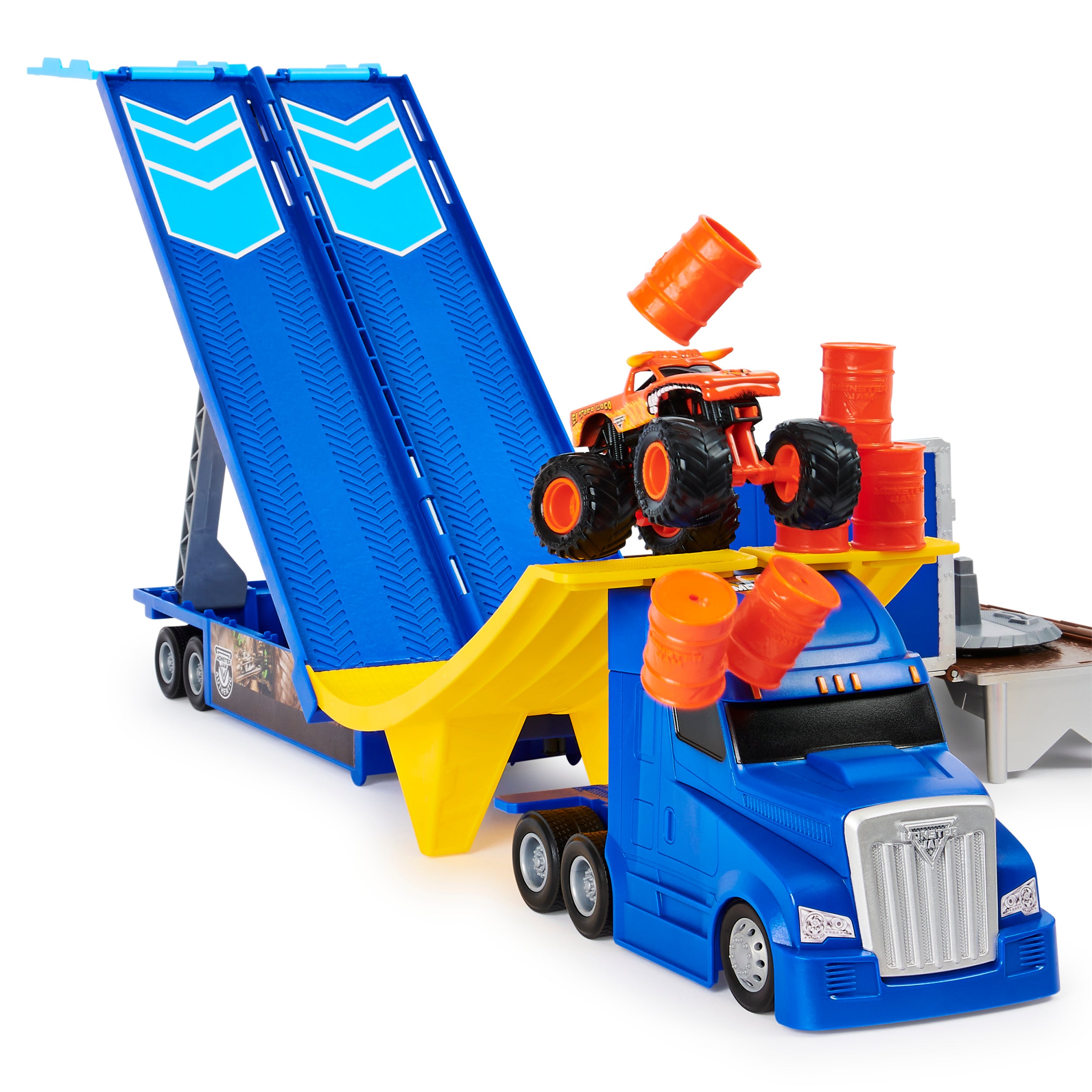 Monster Jam, Transforming Hauler Playset and Storage with Exclusive El Toro Loco Monster Truck, 1:64 Scale, Kids Toys for Boys and Girls Ages 4 and Up