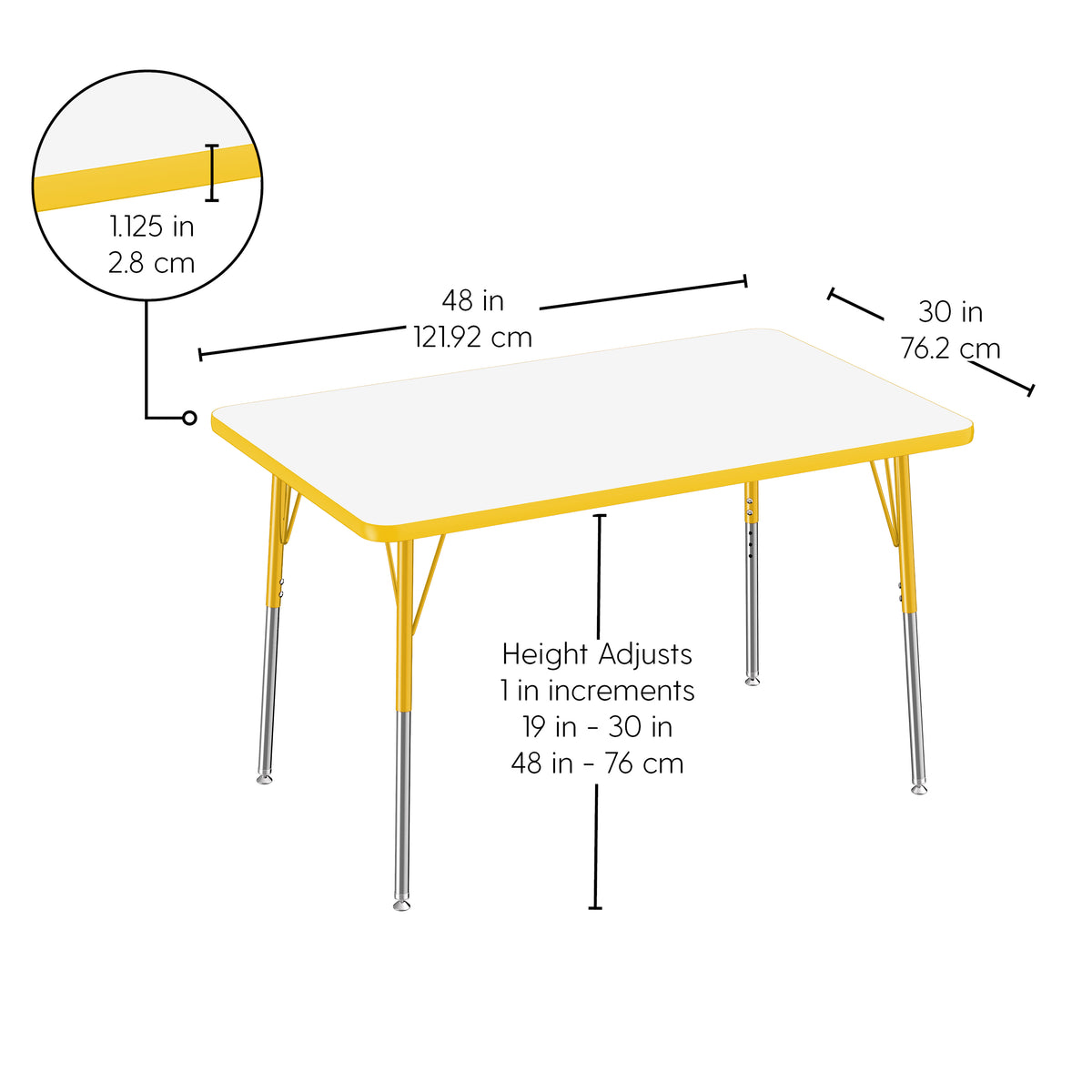 30" x 48" Rectangle Dry-Erase Activity Table with Adjustable Standard Swivel Glide Legs - Whiteboard/Yellow