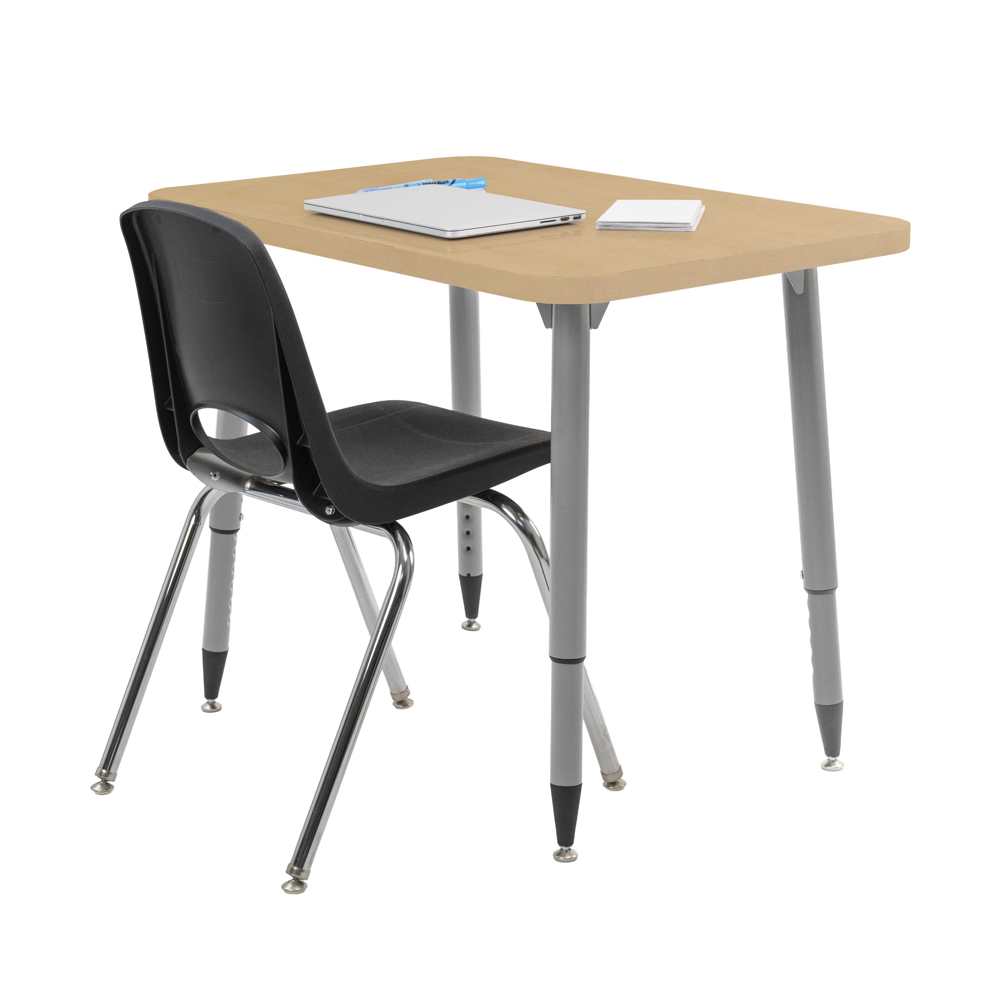 Adapte 24" x 36" Rectangle Woodgrain Activity Table with Adjustable Tapered Legs - Maple Grain/Silver
