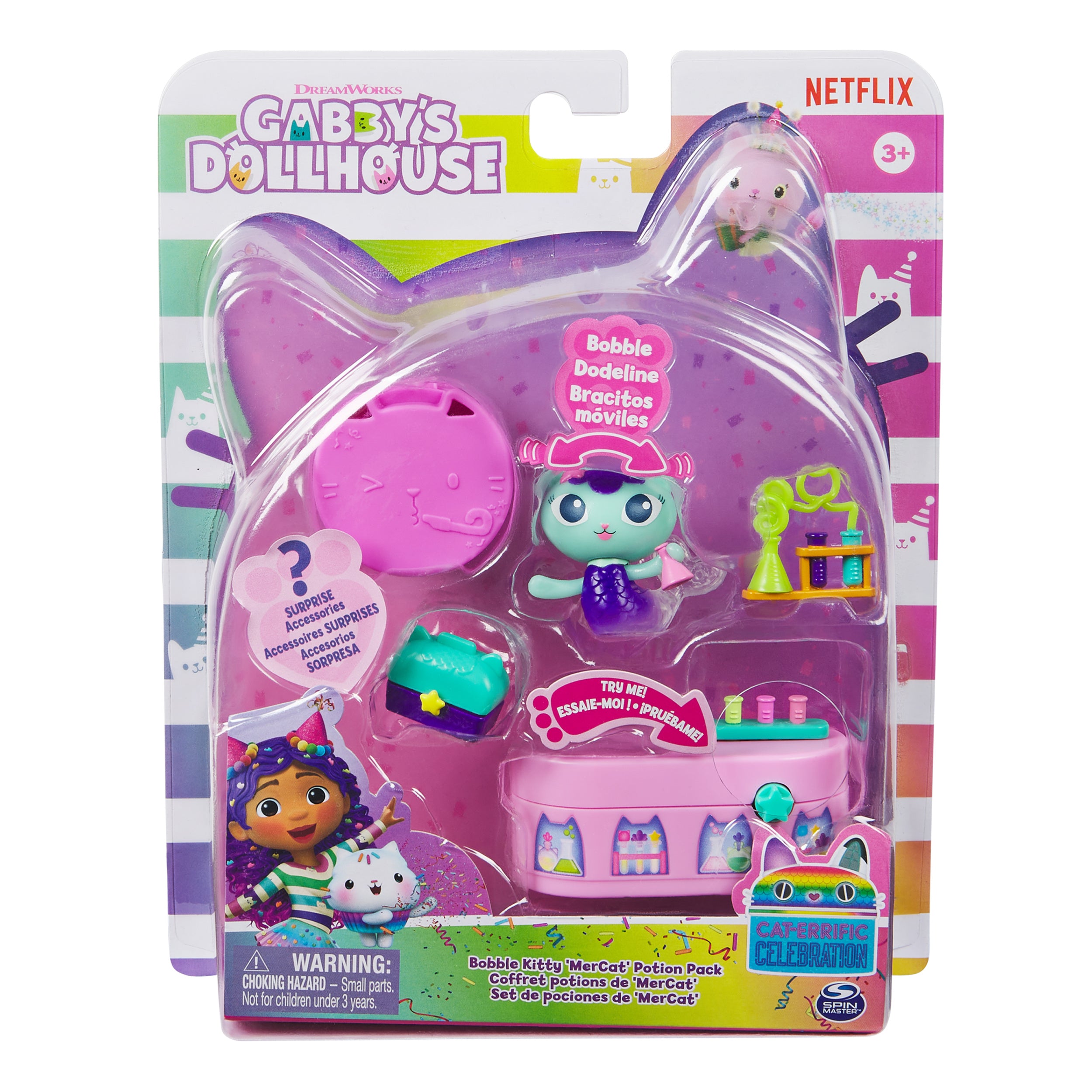 Gabby’s Dollhouse, Celebration Series MerCat Bobble Figure with Dollhouse Furniture and Accessories, Kids Toys for Girls & Boys Ages 3 and Up