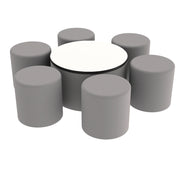 Pro Series Dry-Erase 30" Round Ottoman Table with Round 18" H Seating, 7-Piece Set - Gray/Whiteboard